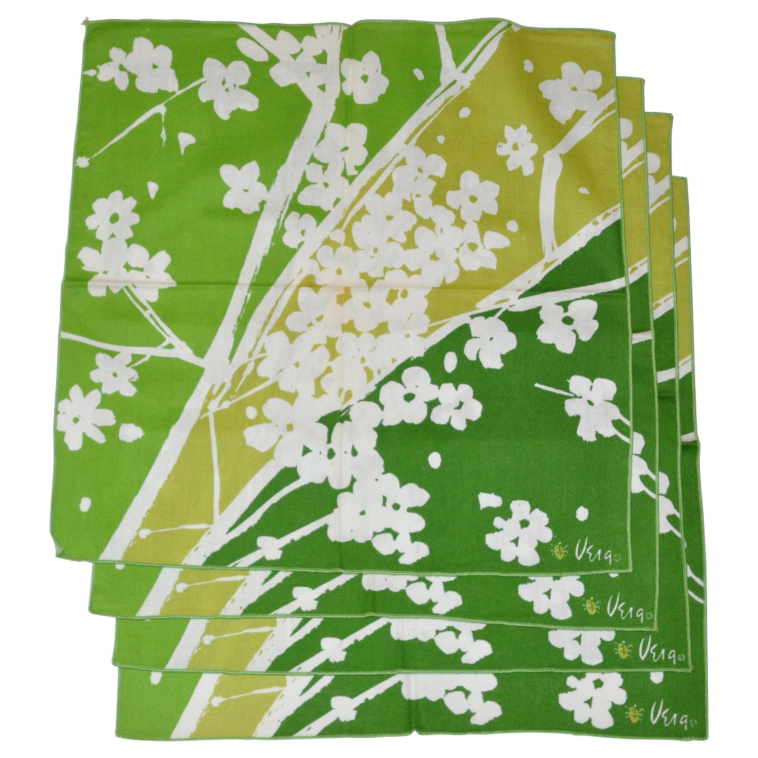 Vera Shades of Emerald Green & White "Set of 4" Floral Napkins