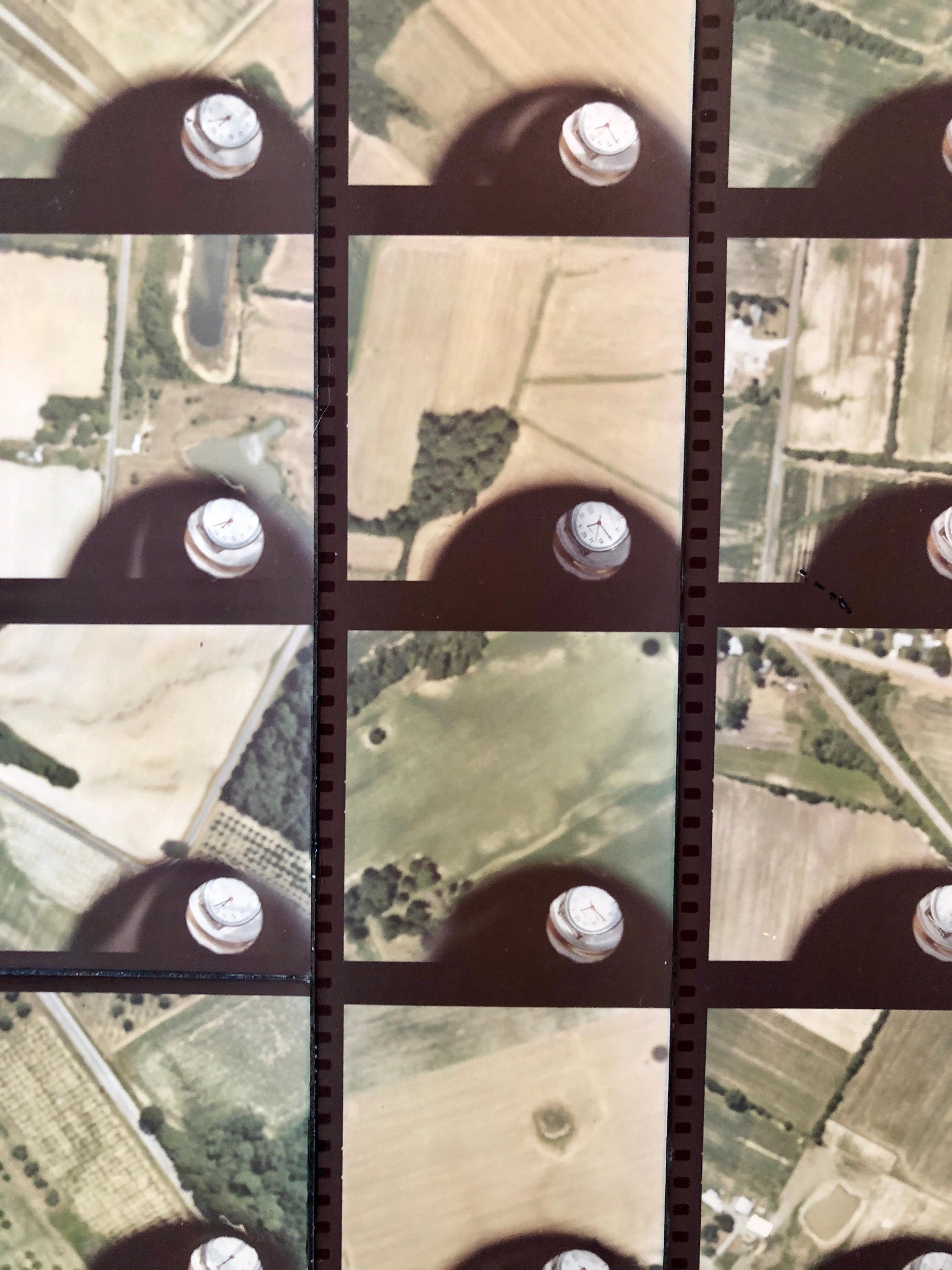 1979 Square Time Indiana, Photo Mosaic Collage Aerial Photograph, Female Aviator - Beige Color Photograph by Vera Simons