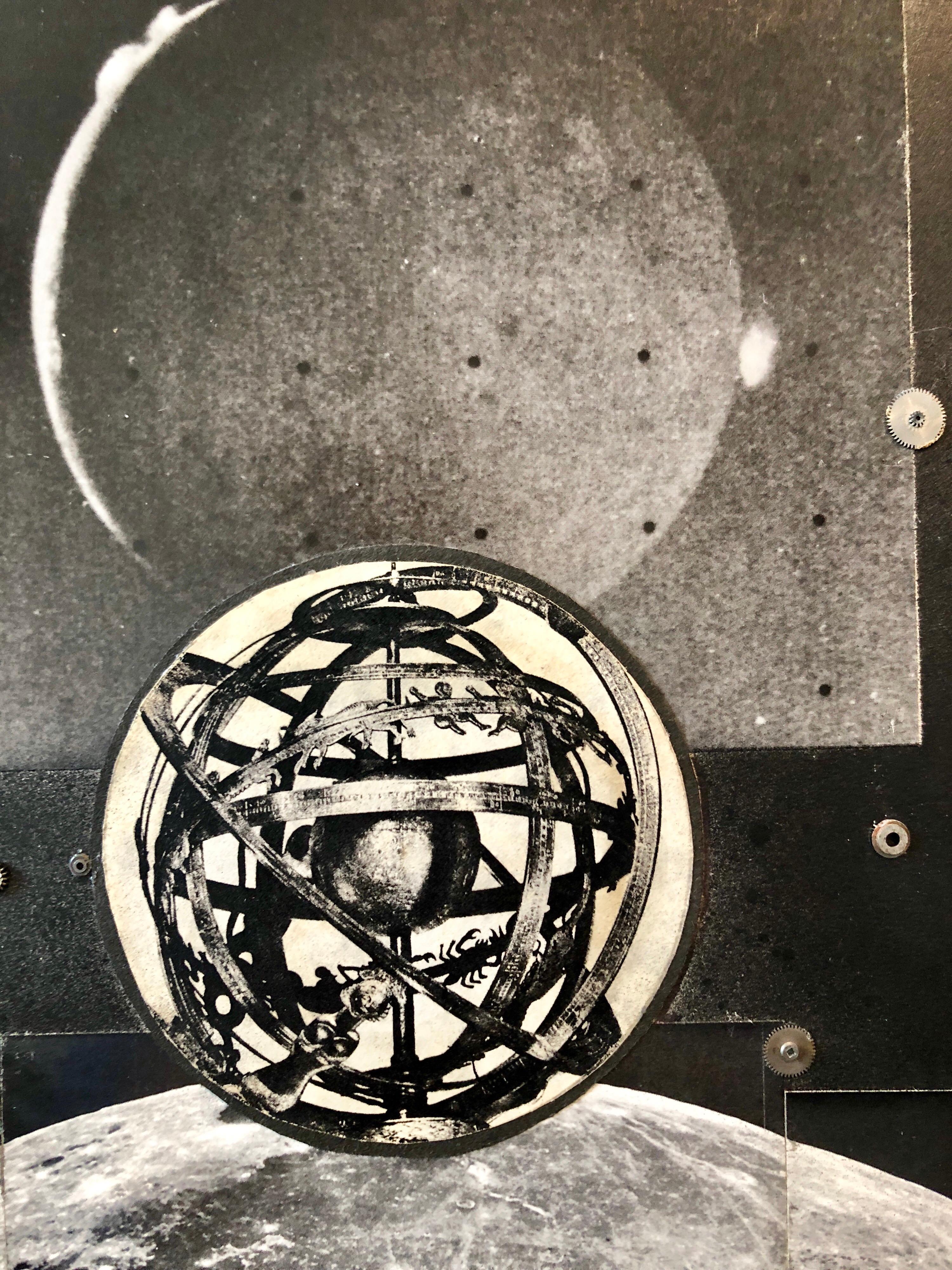 Josias Astronomical Clock Watch Parts Assemblage Photo Planet Collage Photograph - Black Landscape Photograph by Vera Simons