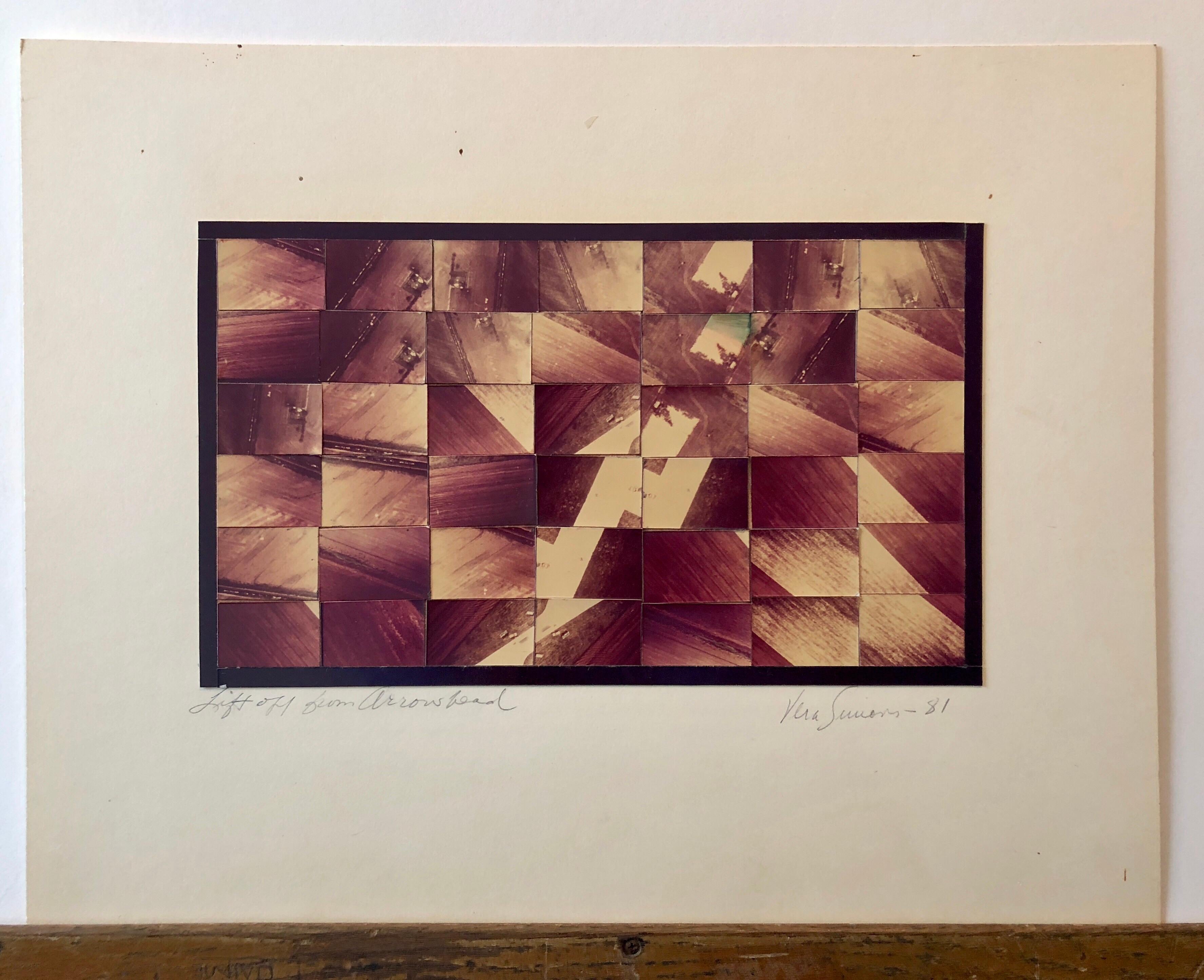 Celle-ci représente un paysage aérien et s'intitule Liftoff from Arrowhead.

SIMONS, Vera (1920 - 2012)
Vera Artistics était une pionnière germano-américaine de l'aviation, une aéronaute et une artiste du collage photographique.  Elle a joué un rôle