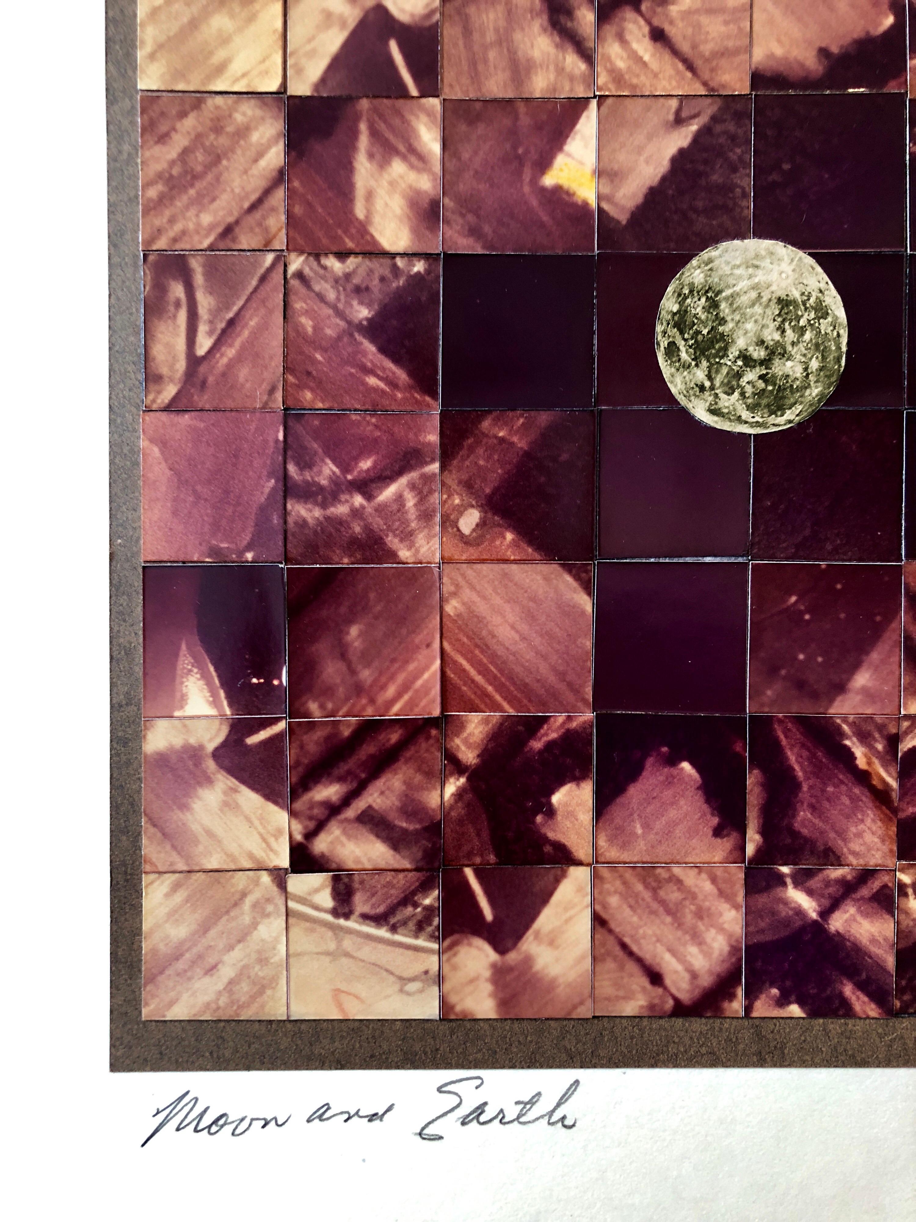 Celle-ci représente des photos spatiales fragmentées et s'intitule Lune et Terre. Elle représente une vue de l'espace.

SIMONS, Vera (1920 - 2012)
Vera Artistics était une pionnière germano-américaine de l'aviation, une aéronaute et une artiste du