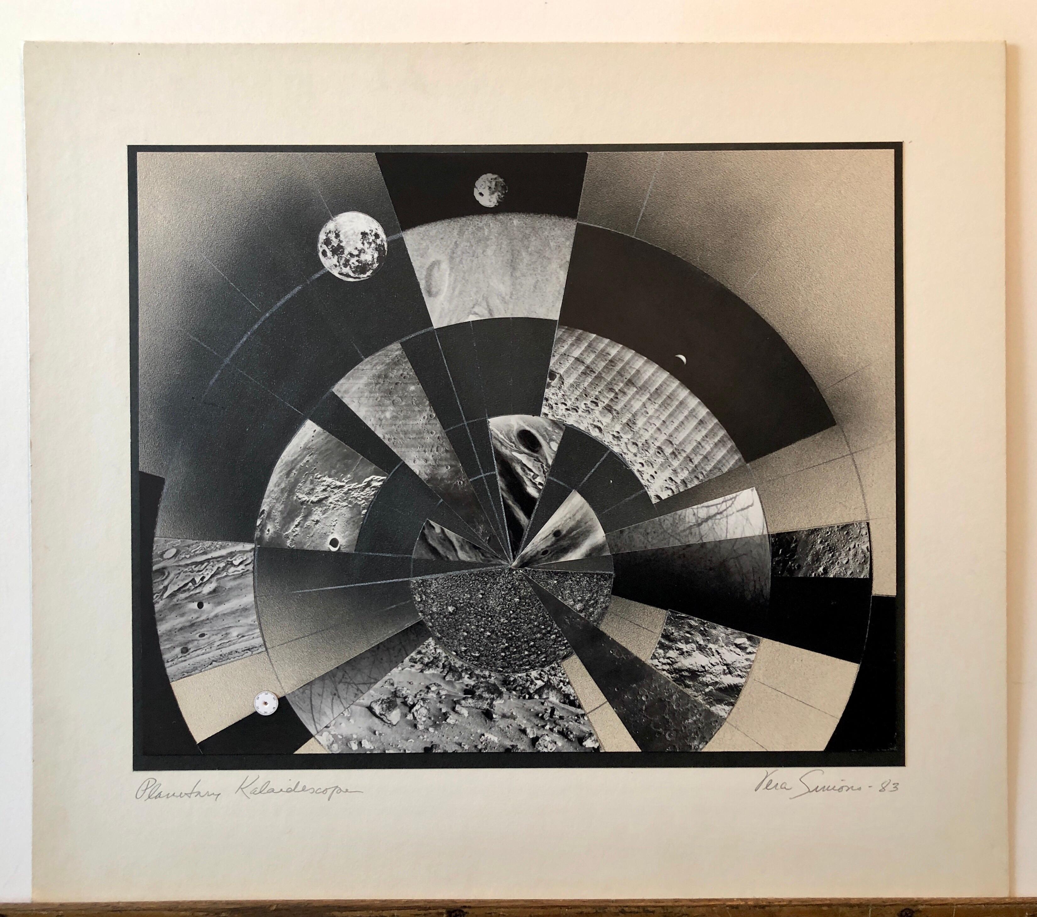Planetary Kaleidoscope, Photo Mosaic Collage Space Photograph, Feminist Aviator - Beige Black and White Photograph by Vera Simons