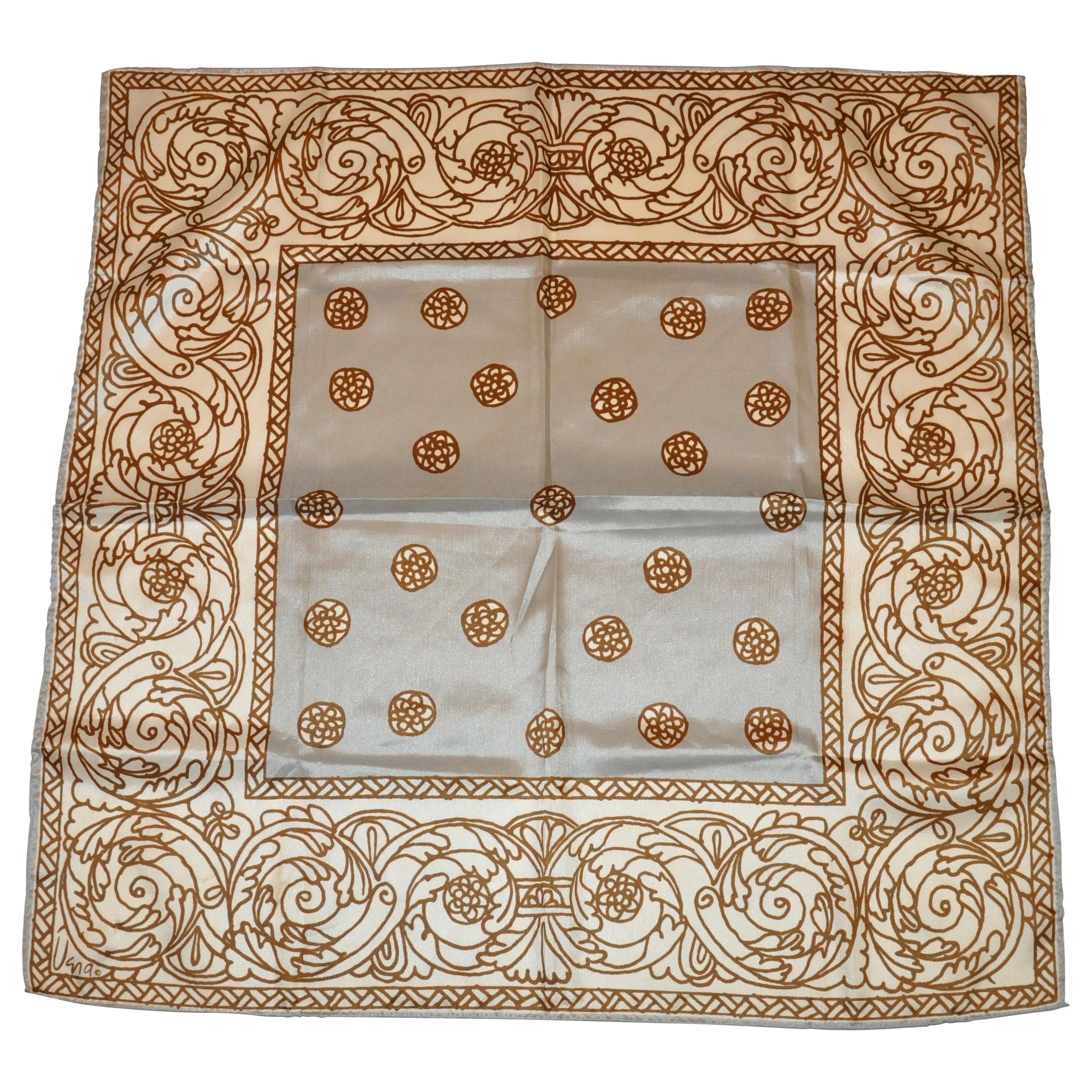 Vera Steel Gray, Brown & Ivory "Etched" Print Scarf For Sale
