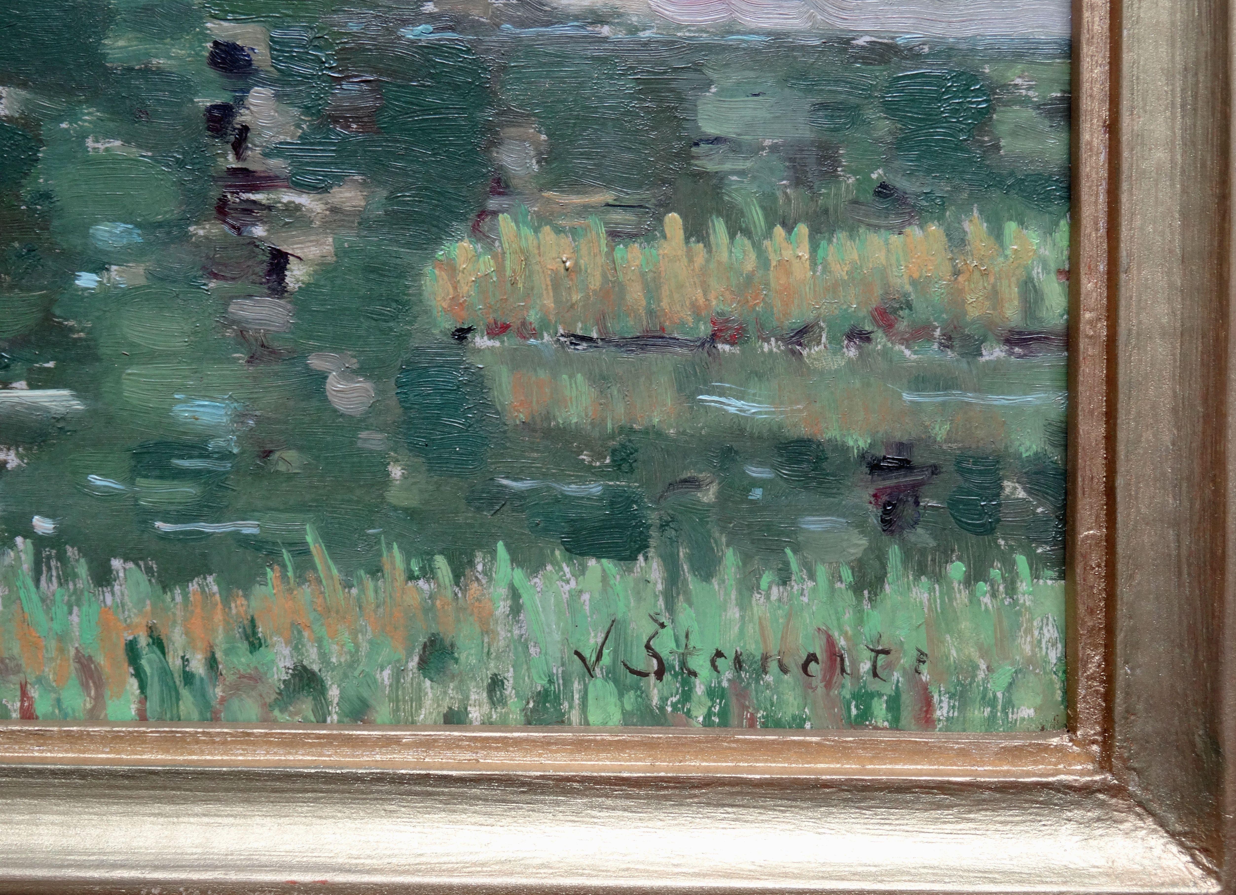 Paysage d'automne. Huile sur carton, 39x50 cm - Impressionnisme Painting par Vera Steinerte-Berzina