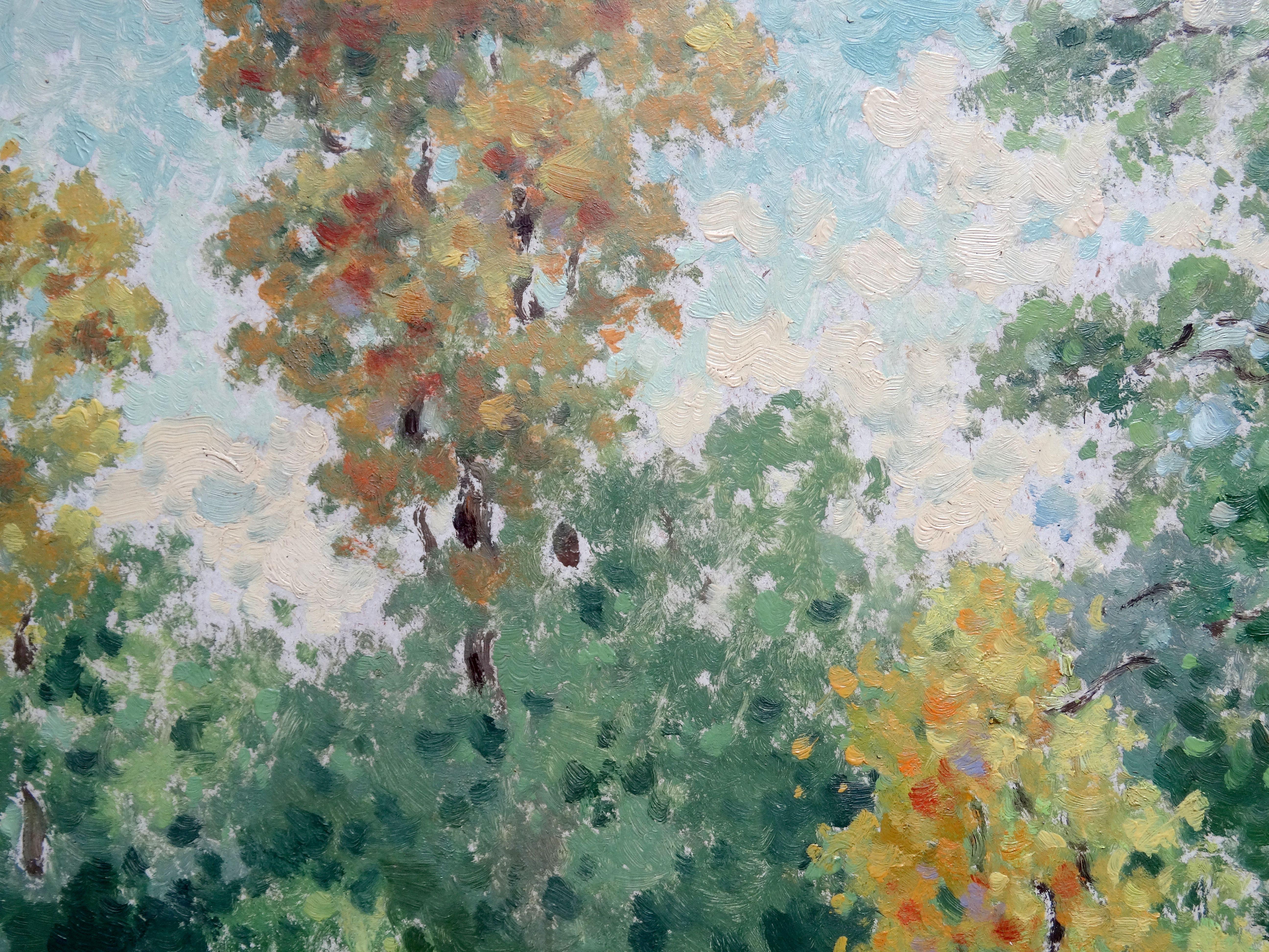 Paysage d'automne. Huile sur carton, 39x50 cm en vente 1
