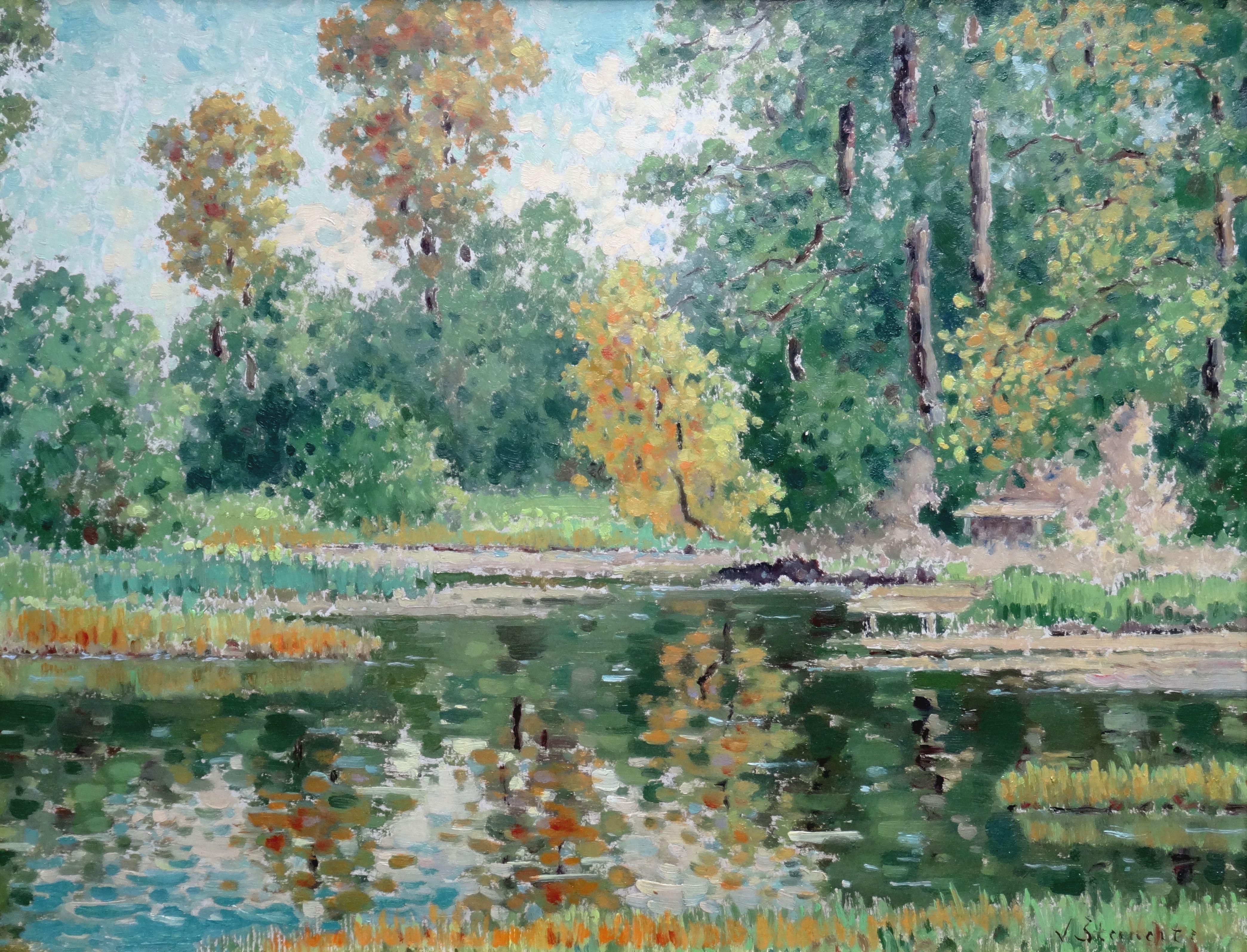 Landscape Painting Vera Steinerte-Berzina - Paysage d'automne. Huile sur carton, 39x50 cm