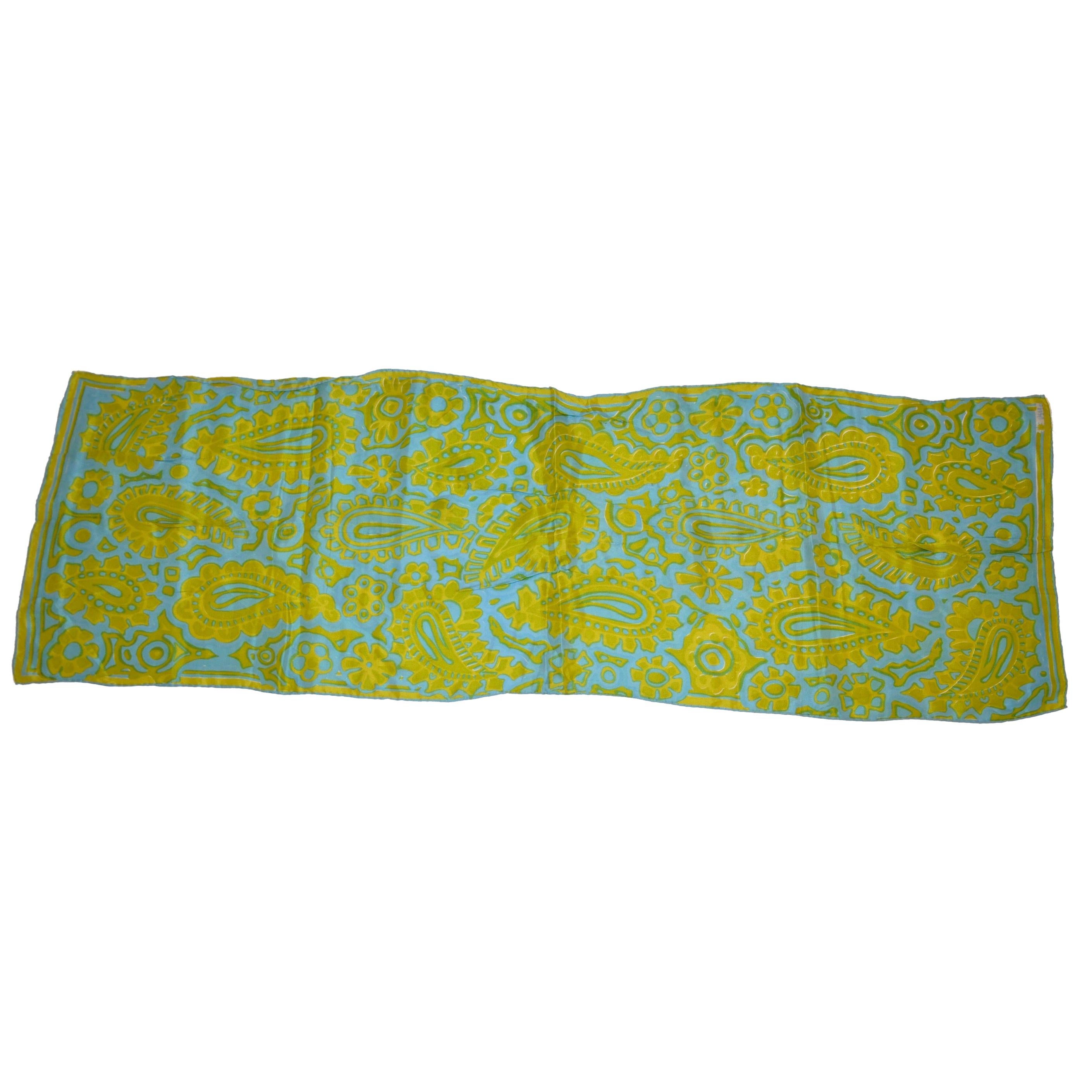 Vera Turquoise & Lime 'Abstract Palsey" Print Silk Scarf 