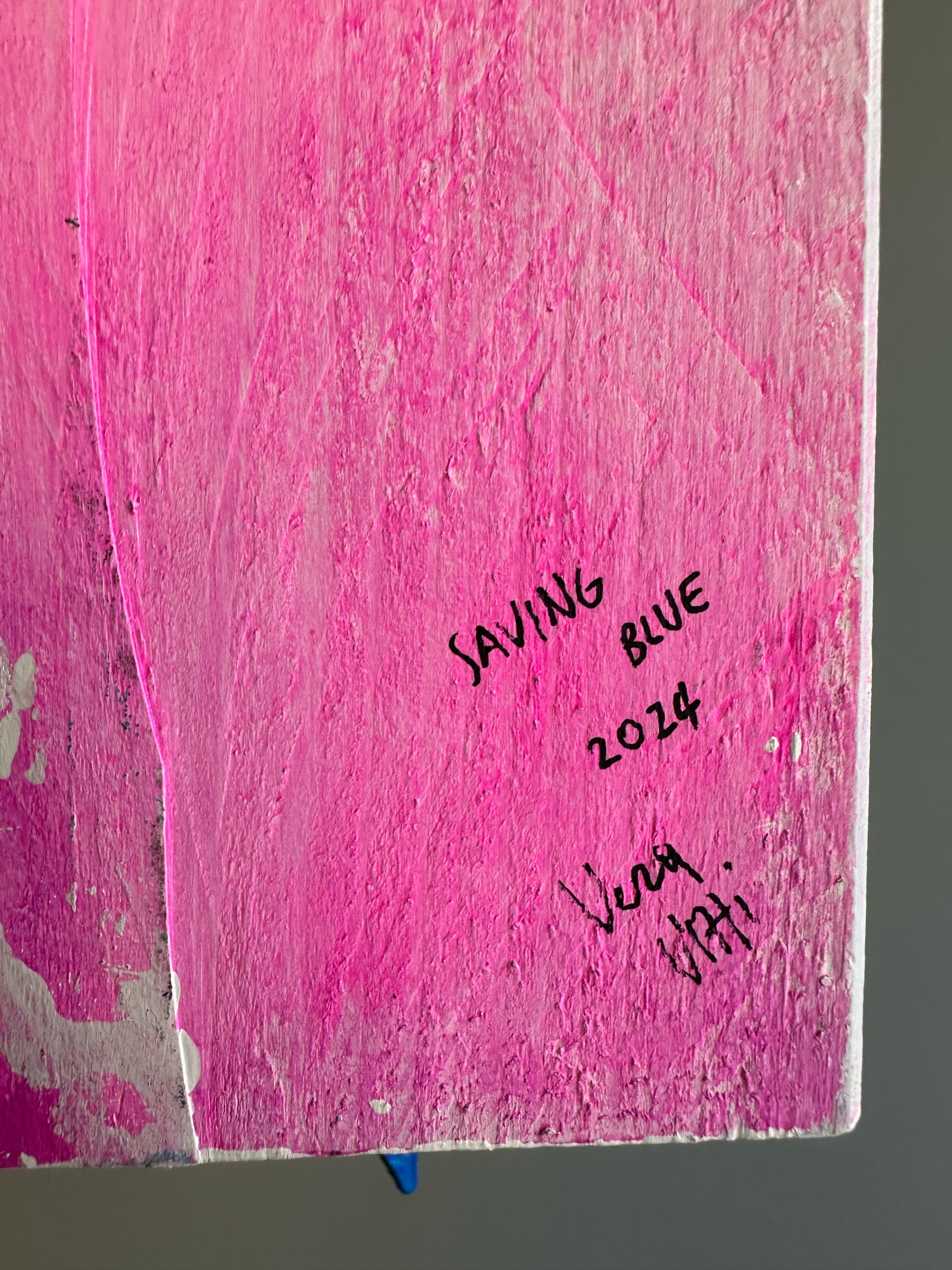 Foam Clay Draped Relief Sculptural Painting in Deep Blue Tones on Fir Wood For Sale 2