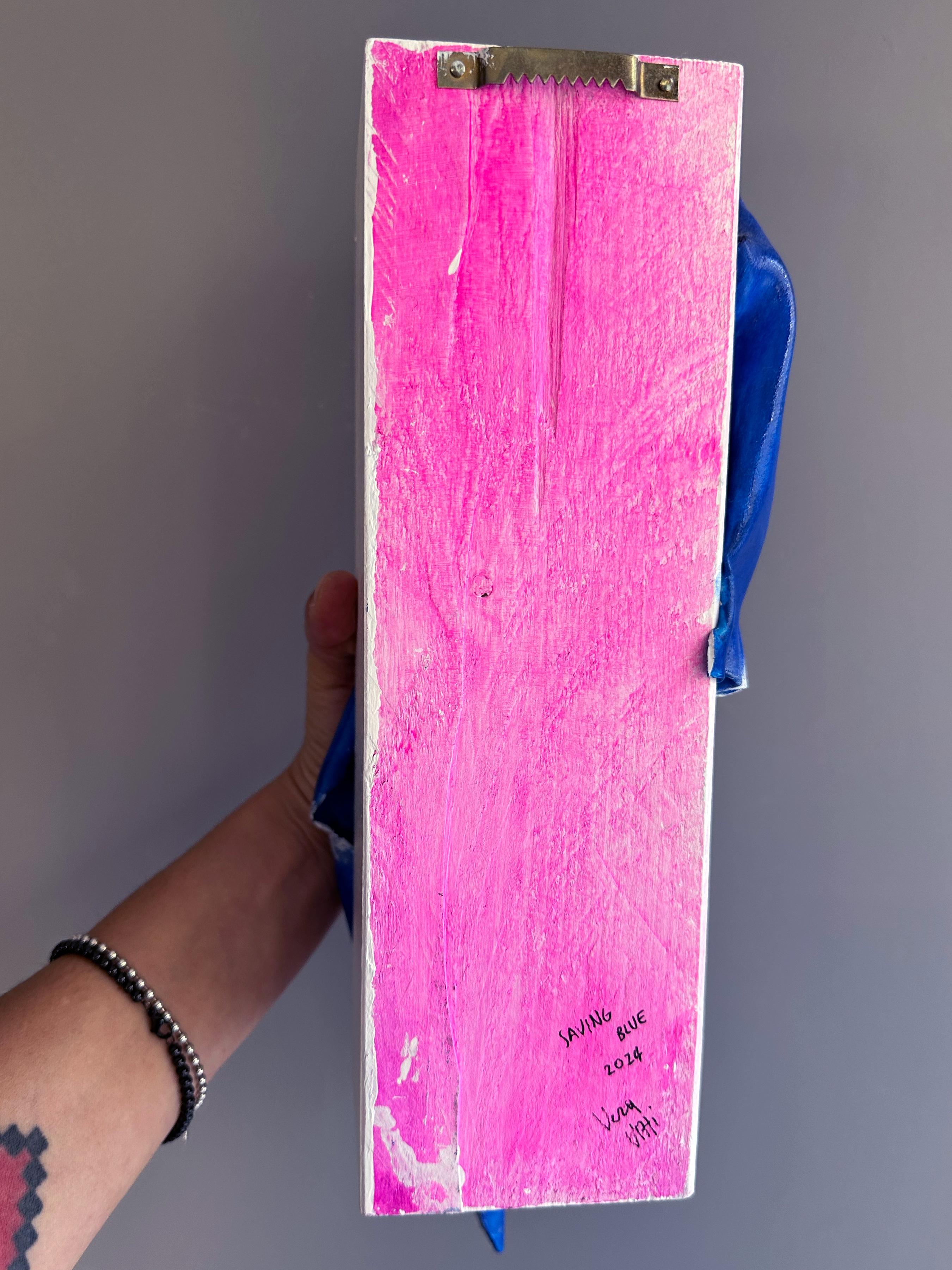 Foam Clay Draped Relief Sculptural Painting in Deep Blue Tones on Fir Wood For Sale 3