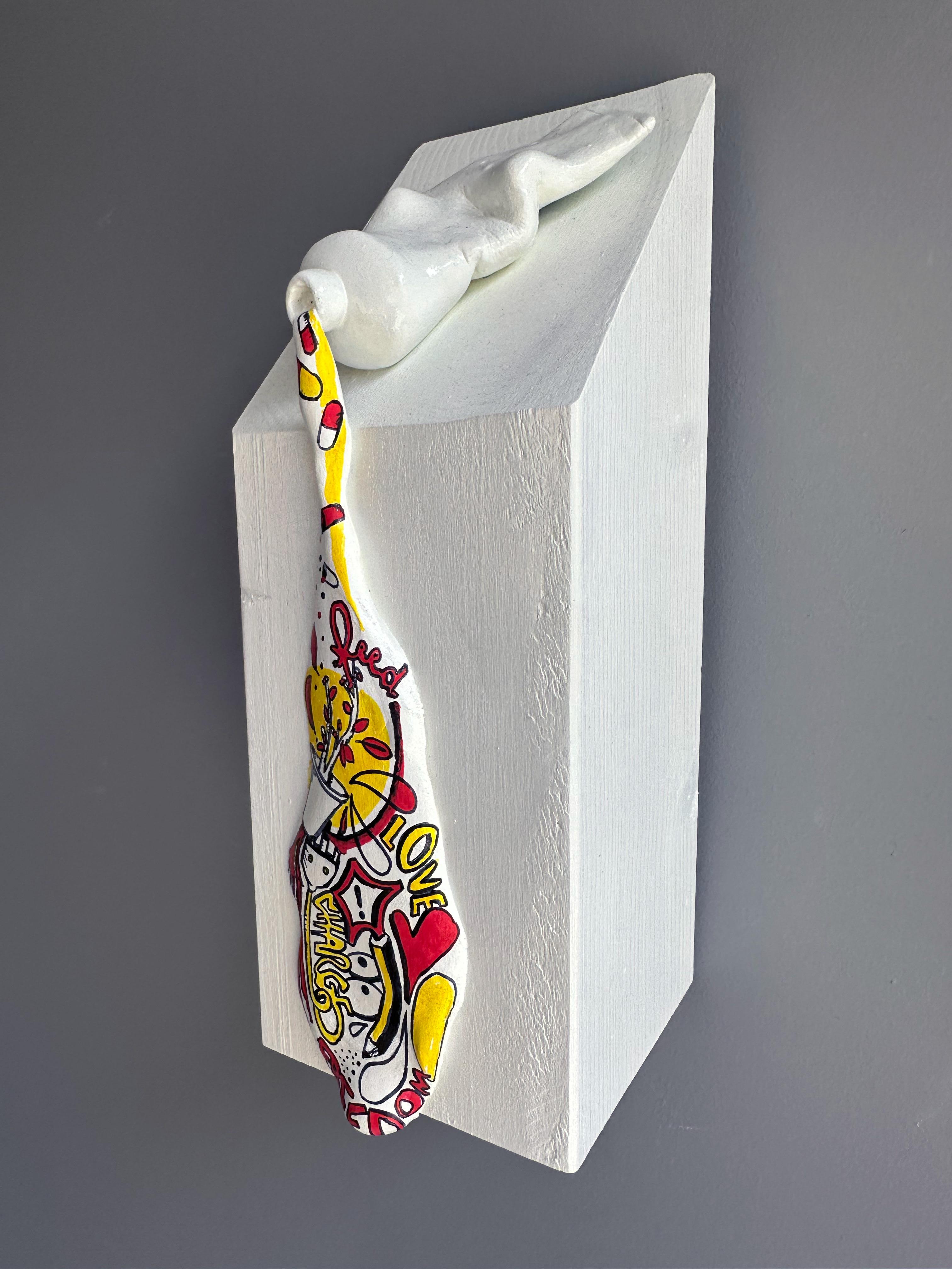 Mixed-Media Wall Sculpture foam clay, acrylic & enamel on wood. 