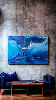 Escultura de Pared Costera de Verano en Tonos Azules Intensos con Barco en Miniatura, Varco