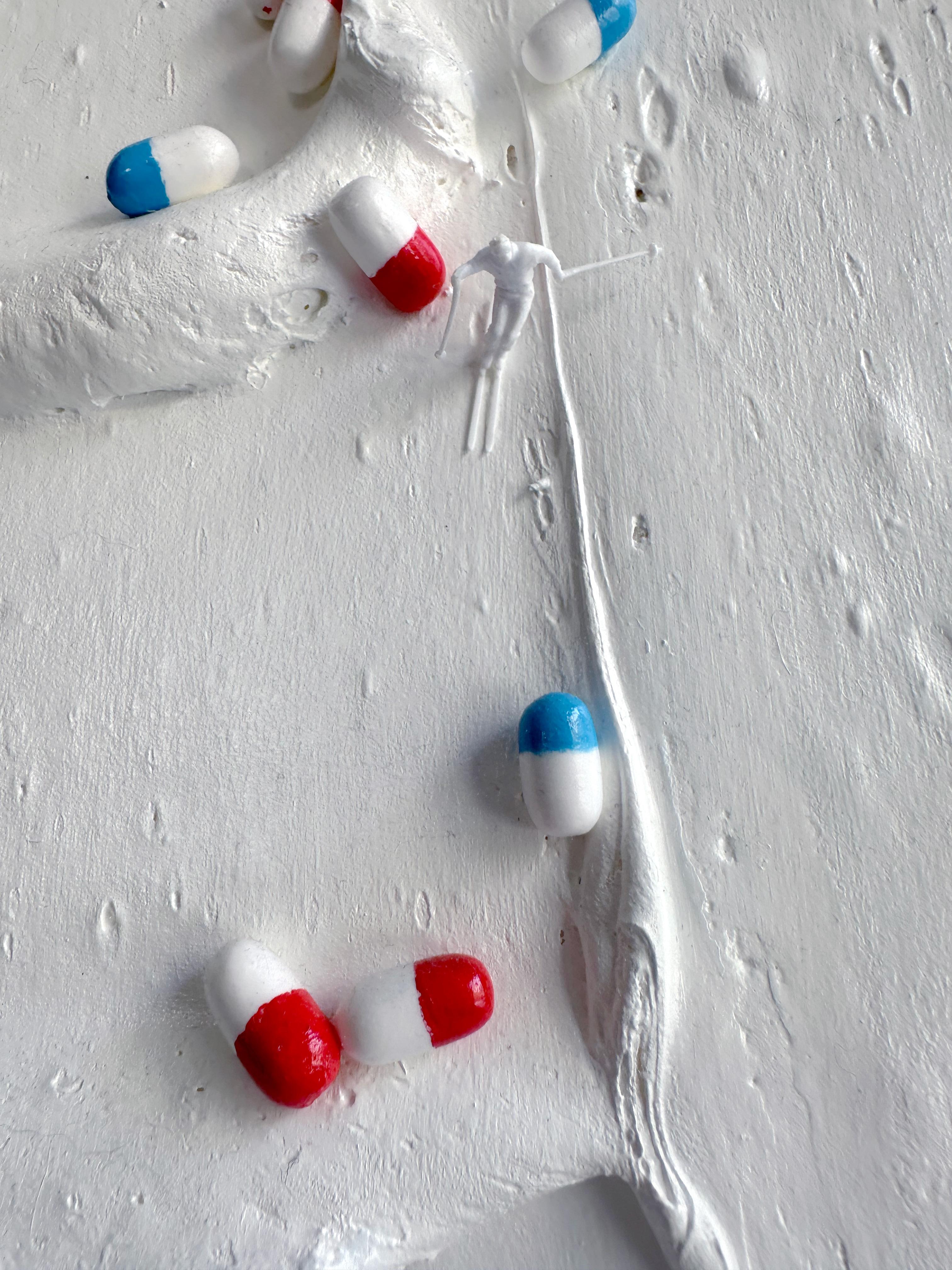 Avalanche Moon Relief in Foam Clay Acrylic White Palette Circular Wall Relief - Surrealist Sculpture by Vera Vizzi