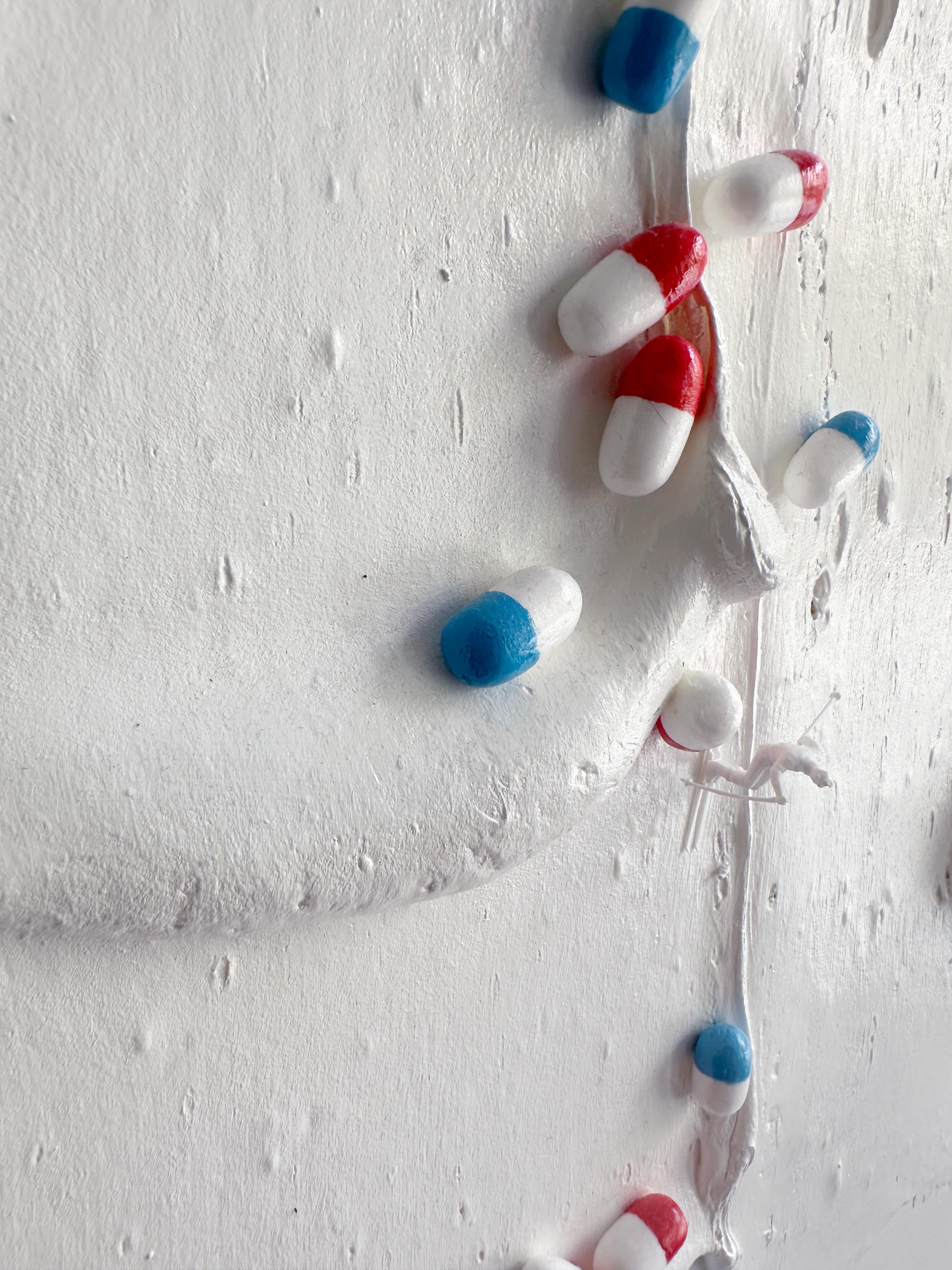 Avalanche Moon Relief in Foam Clay Acrylic White Palette Circular Wall Relief - Brown Abstract Sculpture by Vera Vizzi