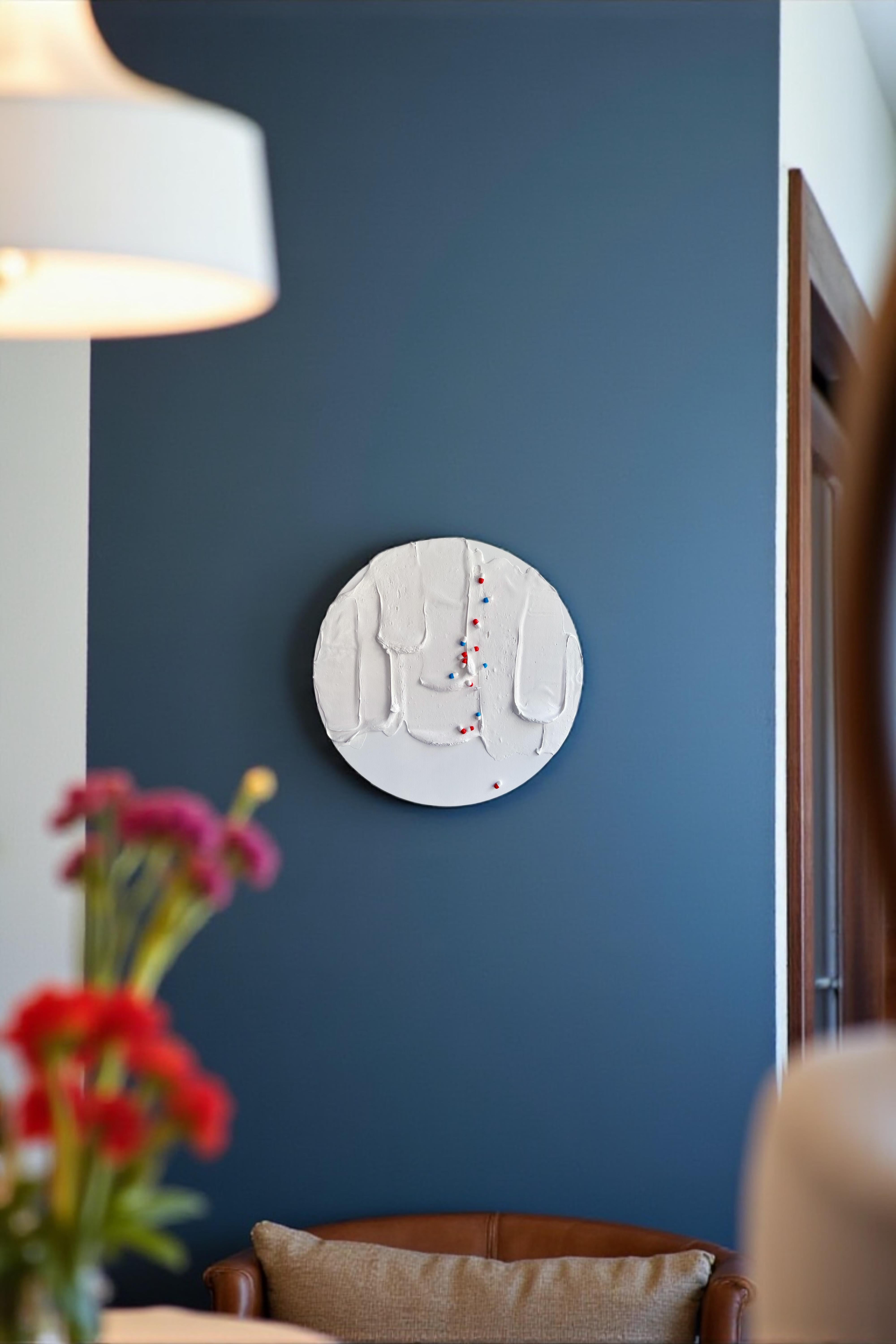 Avalanche Moon Relief in Foam Clay Acrylic White Palette Circular Wall Relief For Sale 3