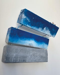 Blue Nautical Mixed Media Wall Sculpture Sea Miniature Boat Coastal Ocean Relief