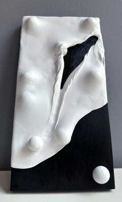 Domino Seven. Modular Wall Relief Sculpture in White Foam Clay on Wood Panel