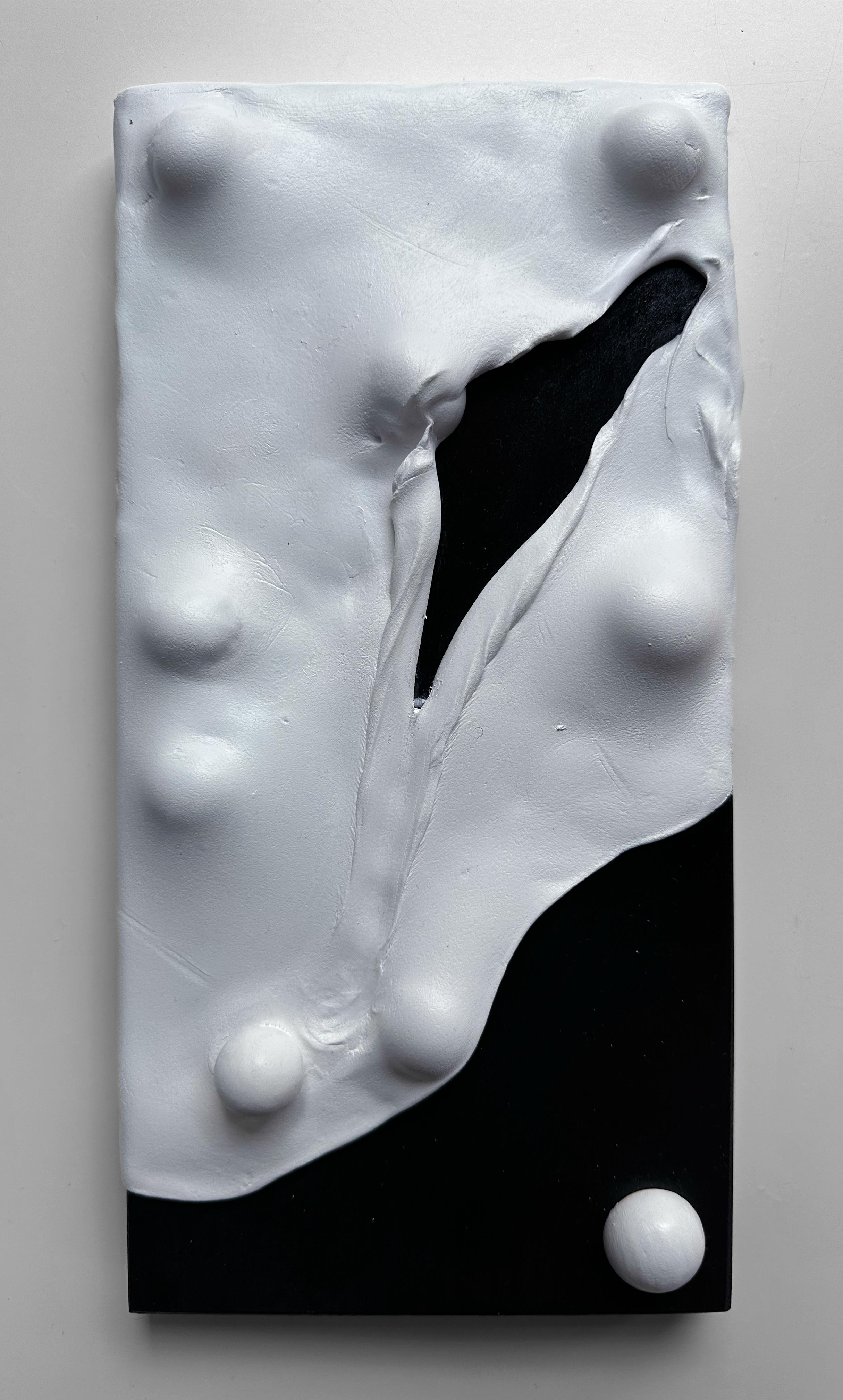 Domino Seven. Modular Wall Relief Sculpture in White Foam Clay on Wood Panel