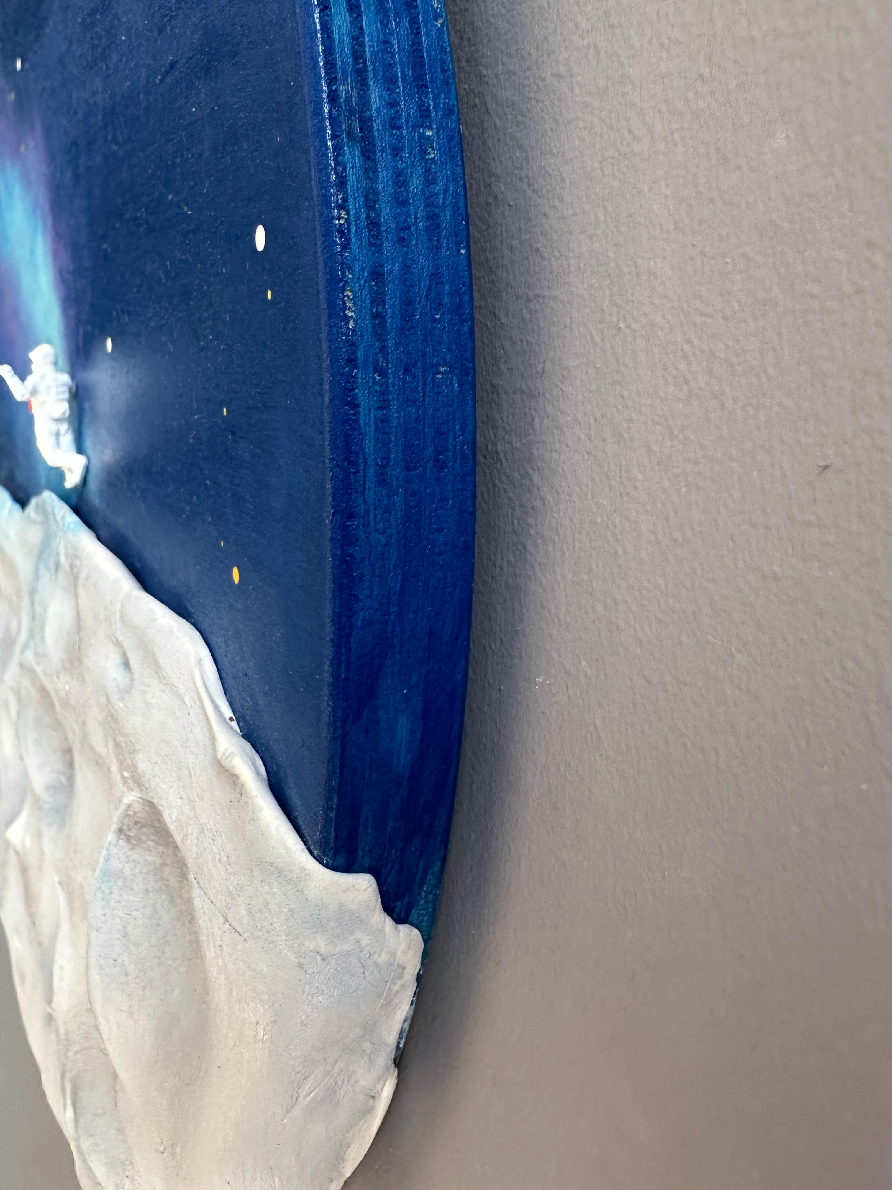 GALAXY ART – Celestial Wall Sculpture with Astronaut Figure on Lunar Relief For Sale 2