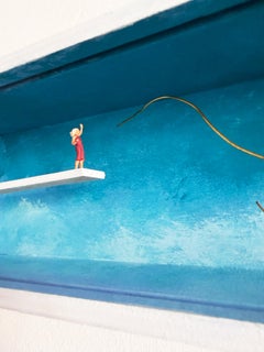 Heart Balloon Miniature Diorama Sculpture in Shadow Box Conceptual Wall Relief