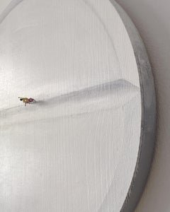 Poetic Minimalist Wall Sculpture in Circular White Relief with Miniature Figure