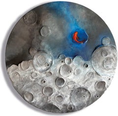 Licht - Zeitgenössisches surrealistisches Mondrelief mit Acryl und Clay auf Holz