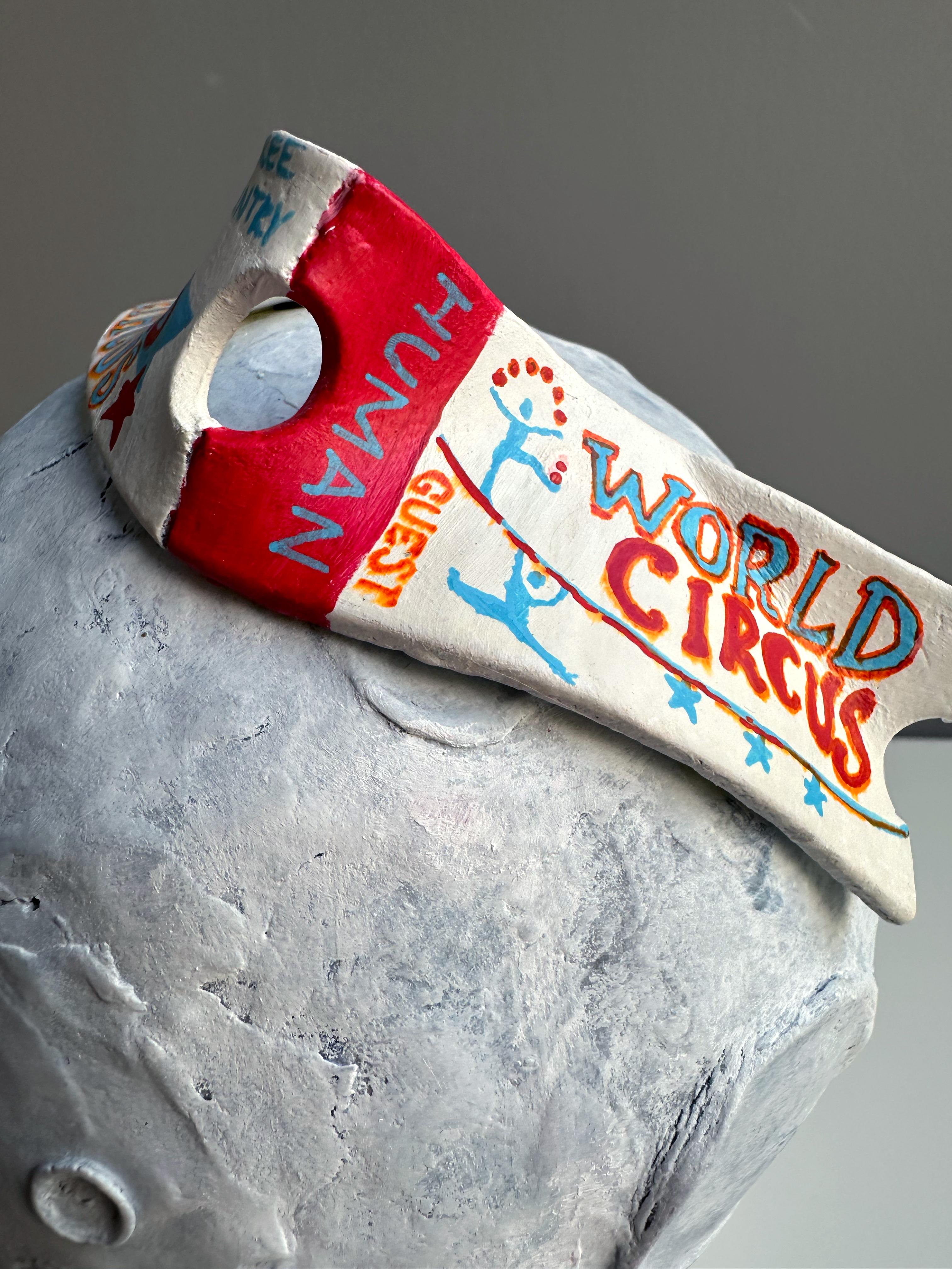 Luna Park Moon Wall Sculpture Mixed-Media Foam Clay Blue Tones - Brown Landscape Painting by Vera Vizzi