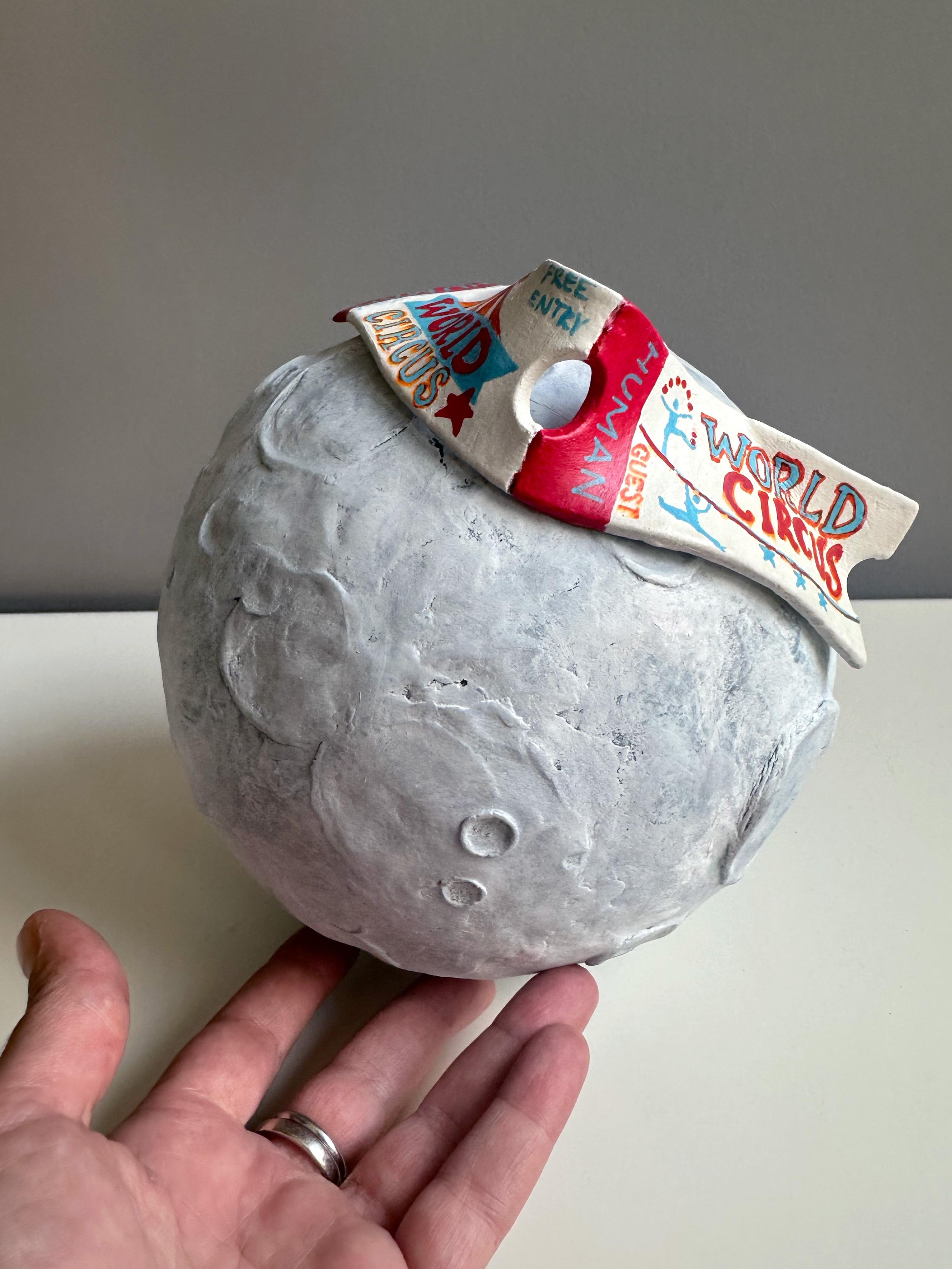 Luna Park Moon Wall Sculpture Mixed-Media Foam Clay Blue Tones For Sale 1