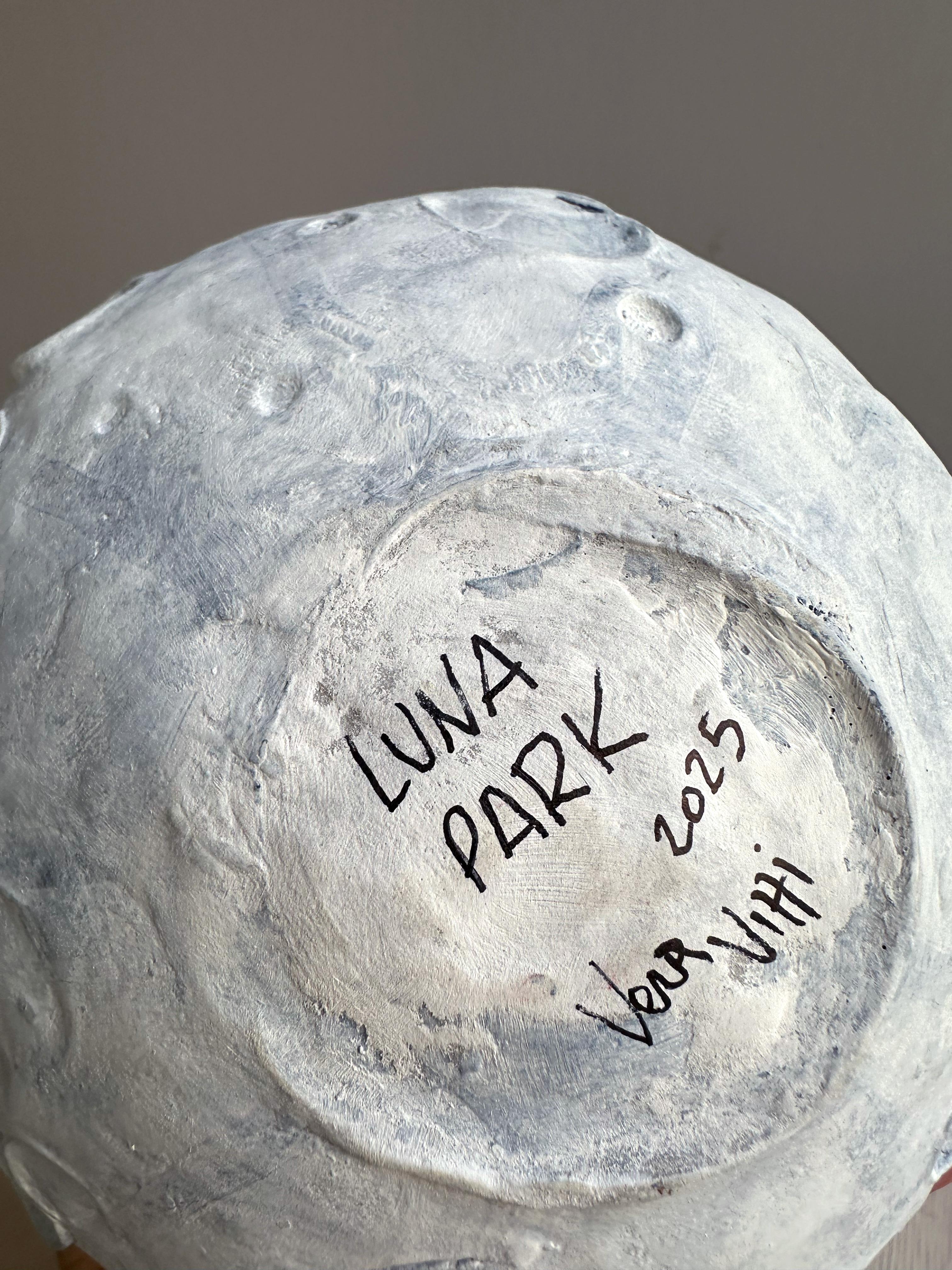 Luna Park Moon Wall Sculpture Mixed-Media Foam Clay Blue Tones For Sale 2