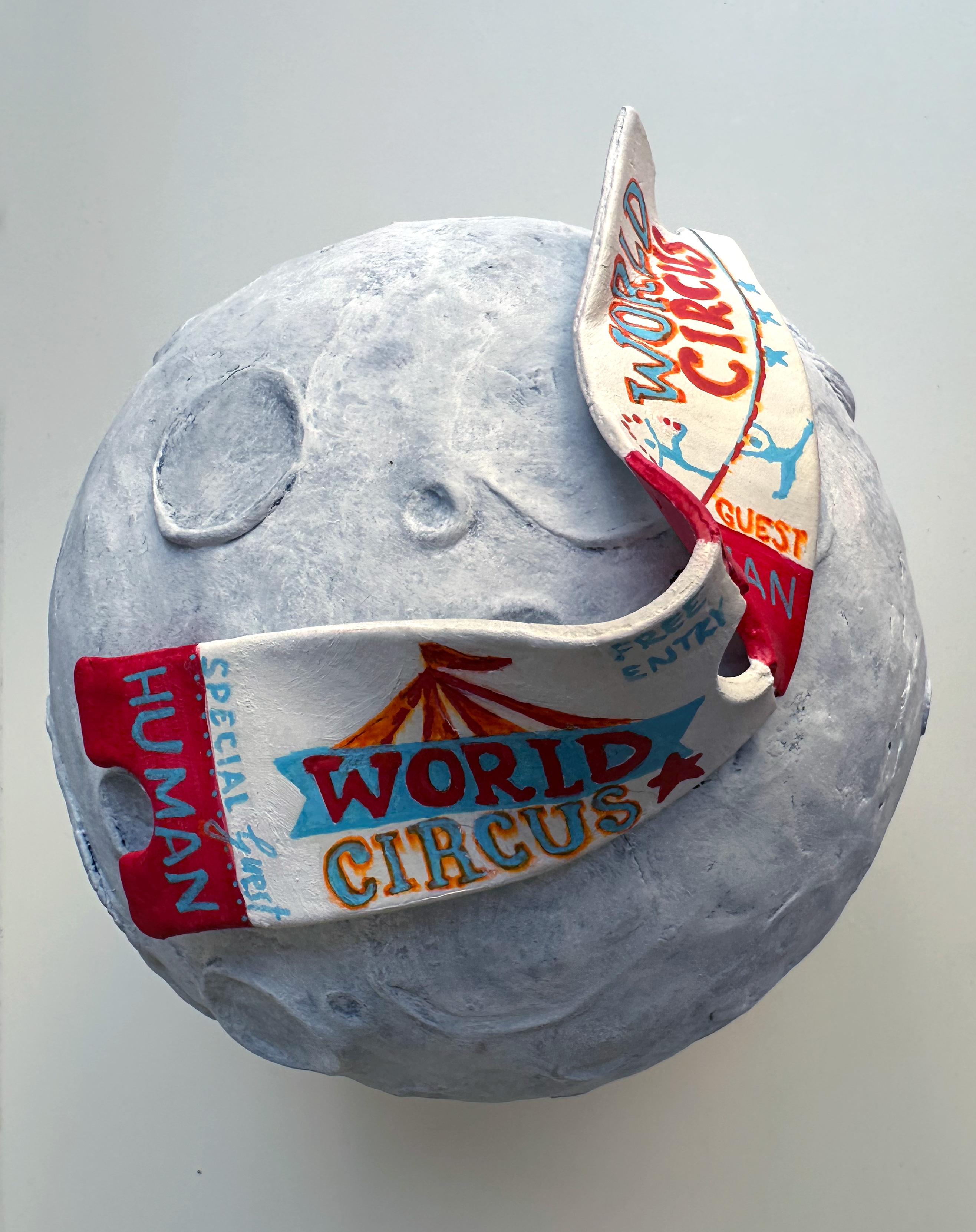 Luna Park Moon Wall Sculpture Mixed-Media Foam Clay Blue Tones