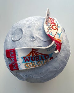 Luna Park Moon Wall Sculpture Mixed-Media Foam Clay Blue Tones