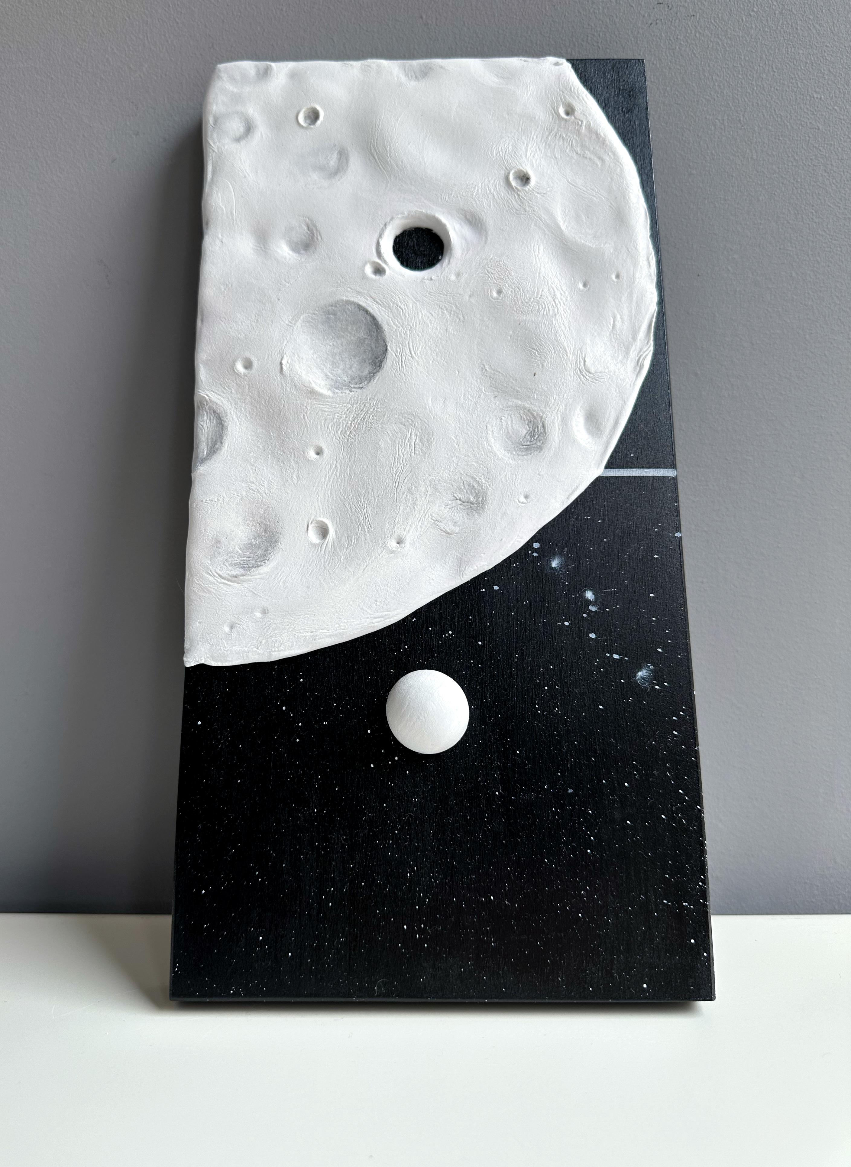Celestial Moon Wall Relief from the Domino Series on Black Panel