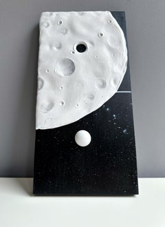 Lunar Crater Modular Wall Sculpture Blue and White Foam Clay Relief on Wood