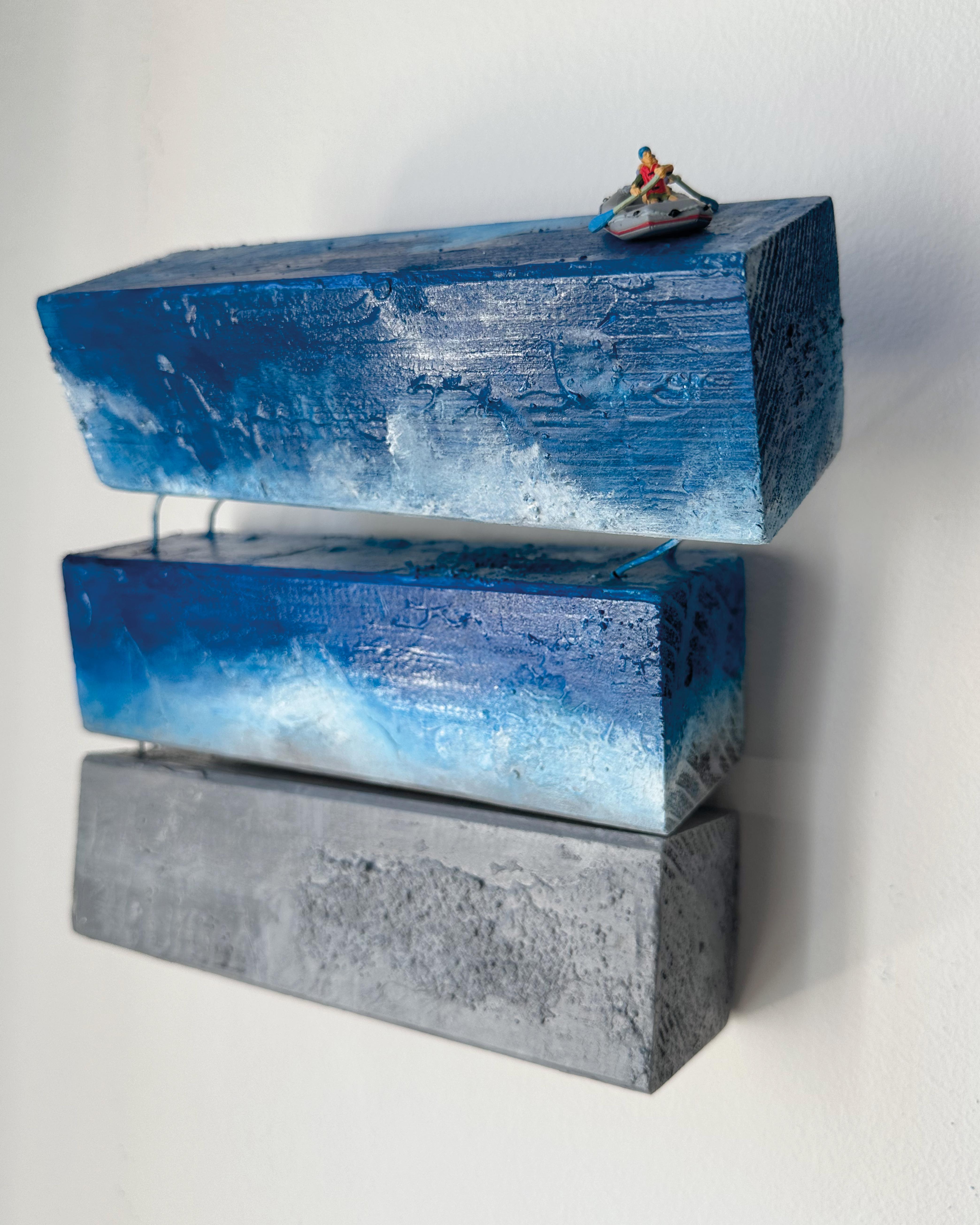 Miniature Boat at Abstract Sculptural Sea. Mixed Media Wall Sculpture, 2024 For Sale 2