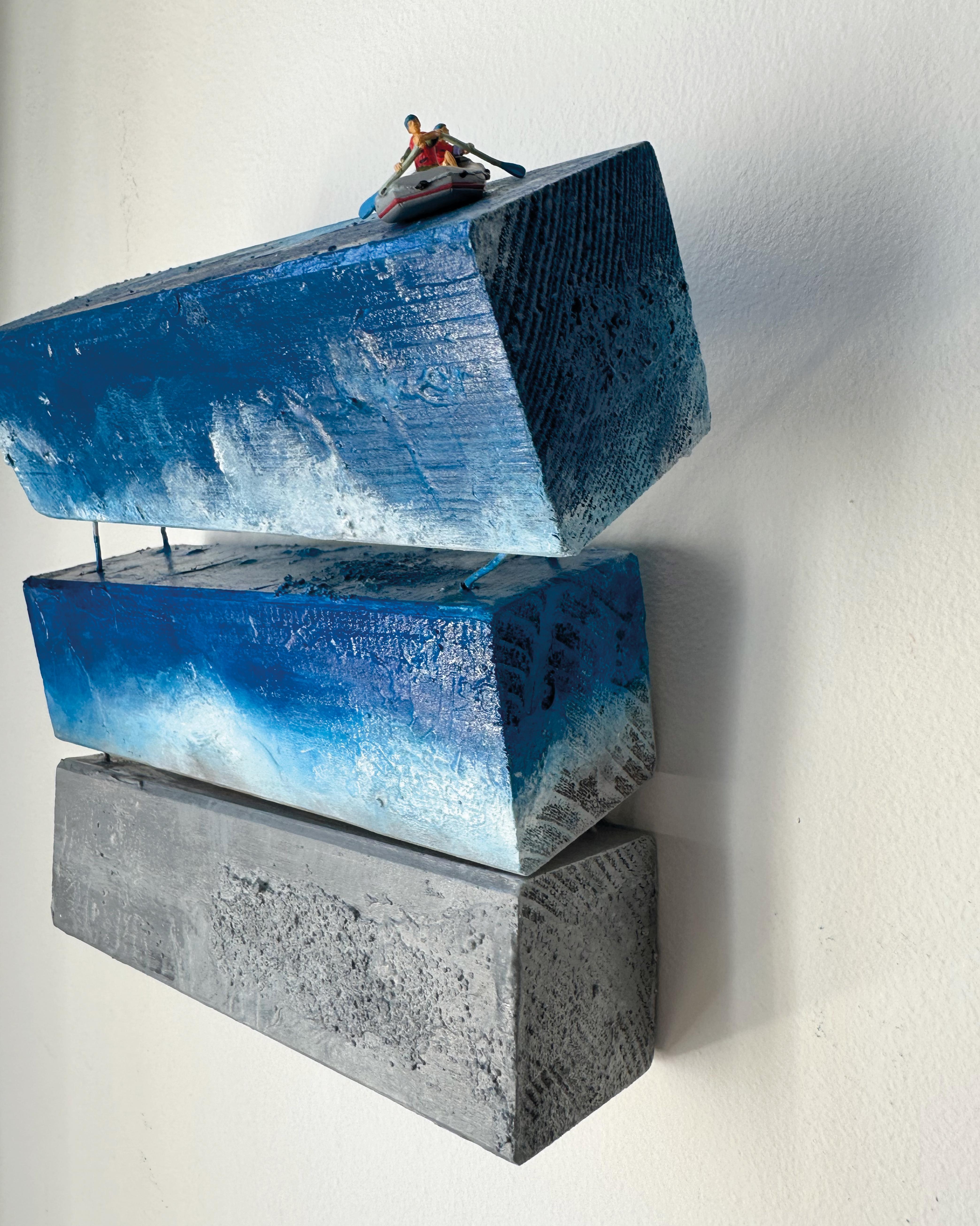 Miniature Boat at Abstract Sculptural Sea. Mixed Media Wall Sculpture, 2024 For Sale 3