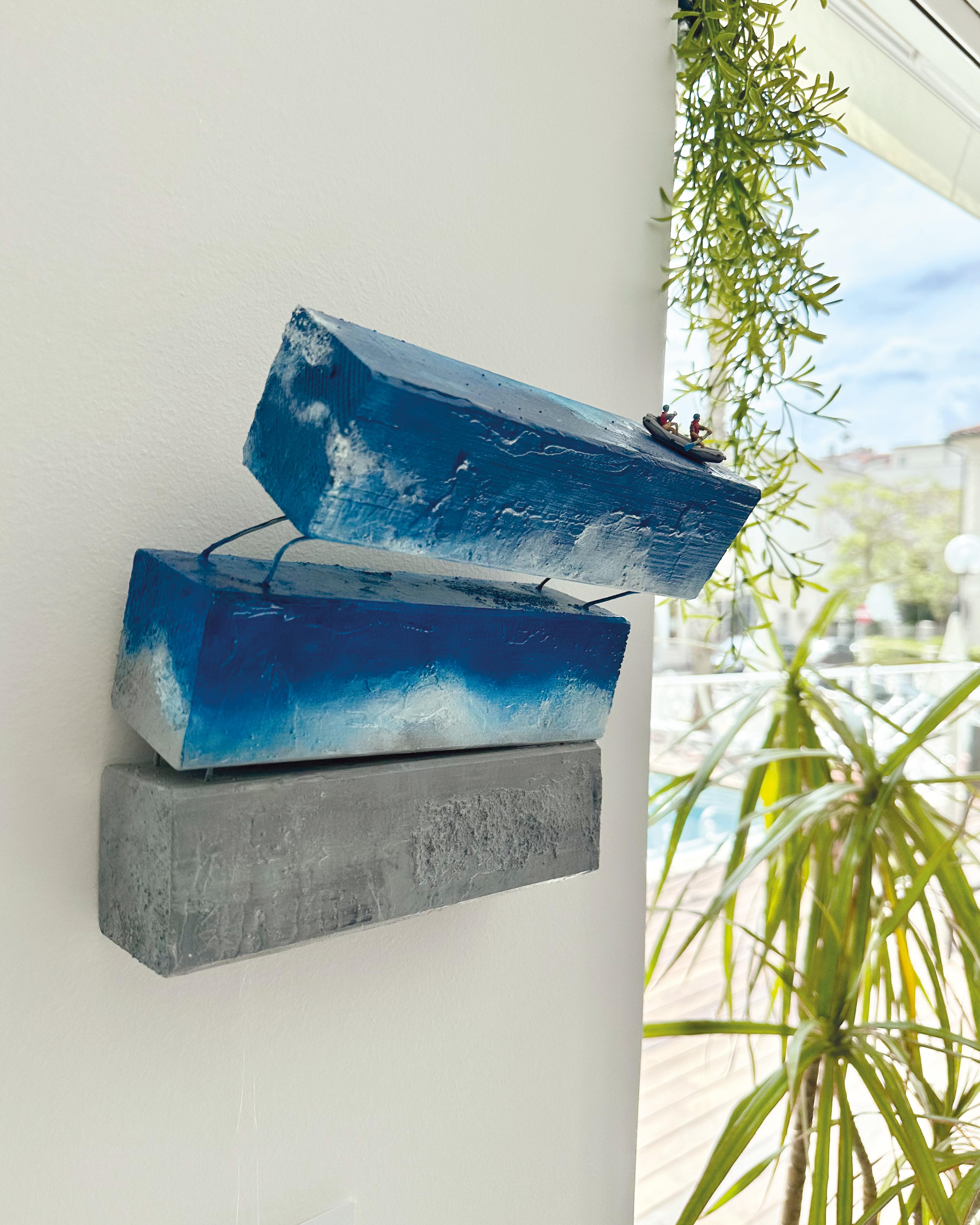 Miniature Boat at Abstract Sculptural Sea. Mixed Media Wall Sculpture, 2024 For Sale 4