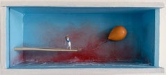 Miniature Golfer Diorama Sculpture Shadow Box with Balloon Conceptual Wall Art