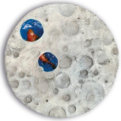 Mixed Media Surrealist Abstract Wood Wall Sculpture "Cratere". Lunar Seascape