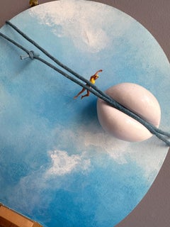 Modeling Clay Ping Pong Racket Relief in Sky Blue Mixed-Media Wall Sculpture