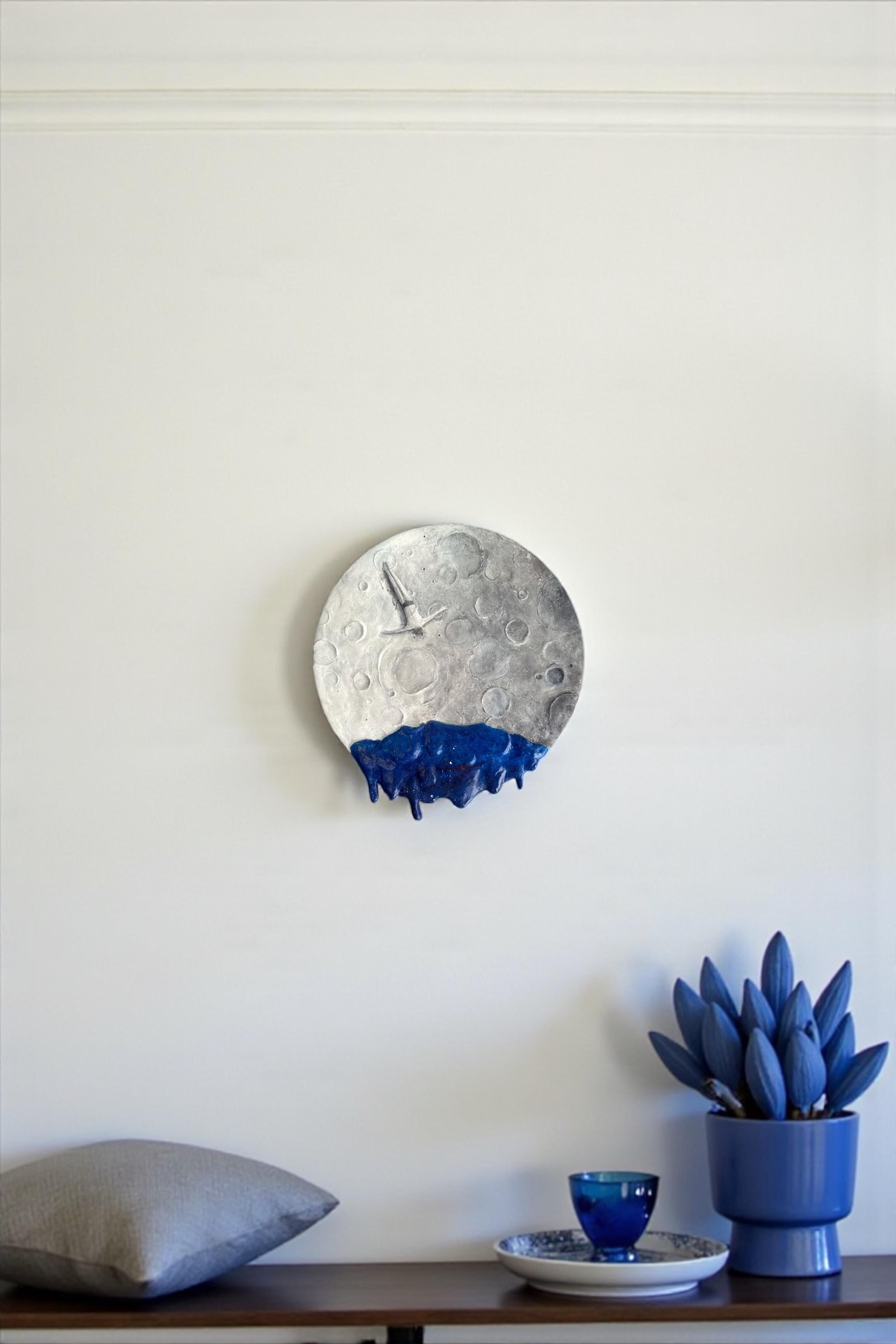 Modelliertes abstraktes Mondrelief mit blauer Meereslandschaft Acryl auf Holz Wandskulptur im Angebot 4