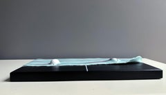 Modulare Domino-Wandskulptur aus blassem Aqua-Schaumstoff mit Streifenmotiv