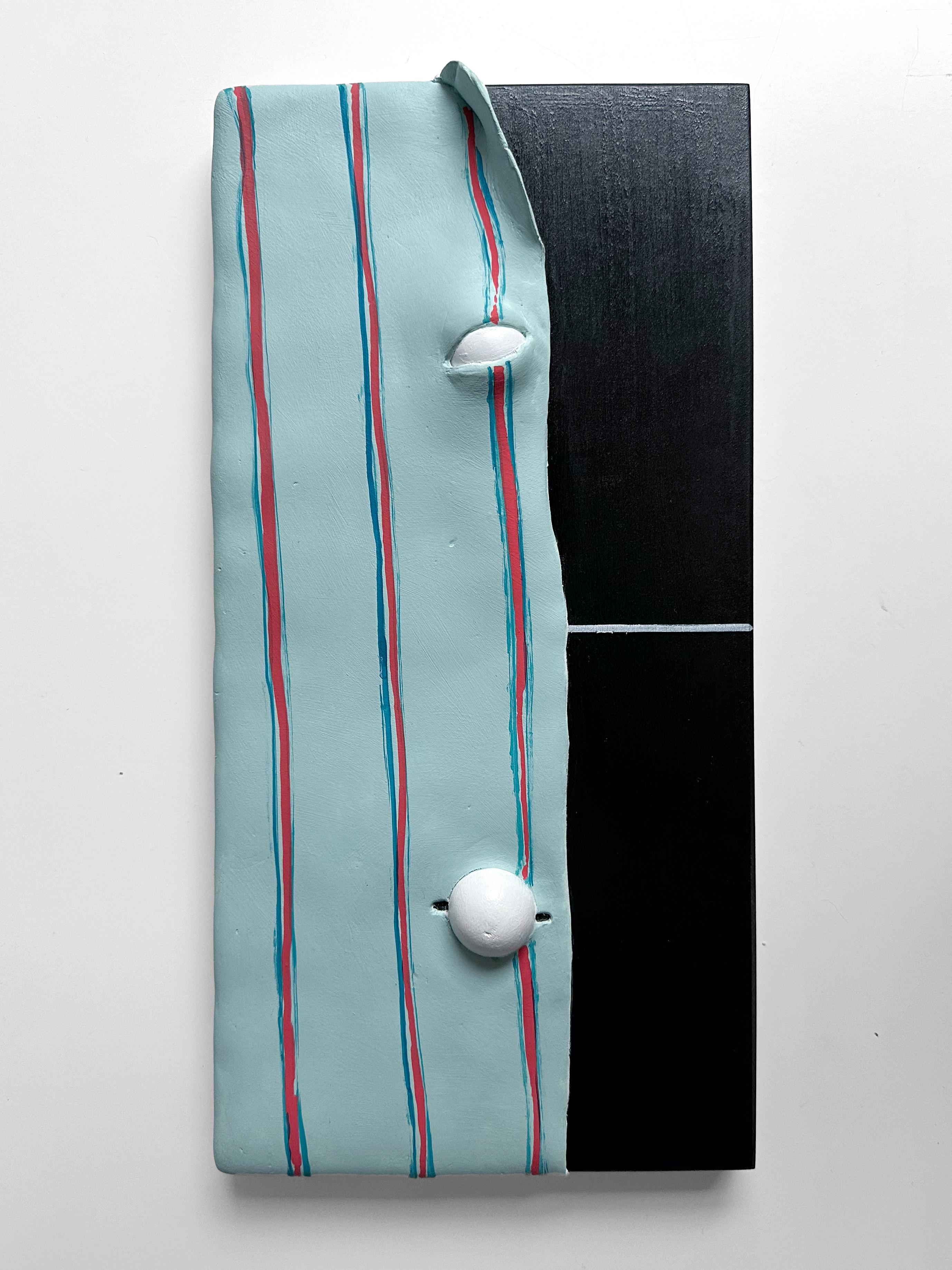 Modular Domino Wall Sculpture in Pale Aqua Foam Clay with Stripe Motif
