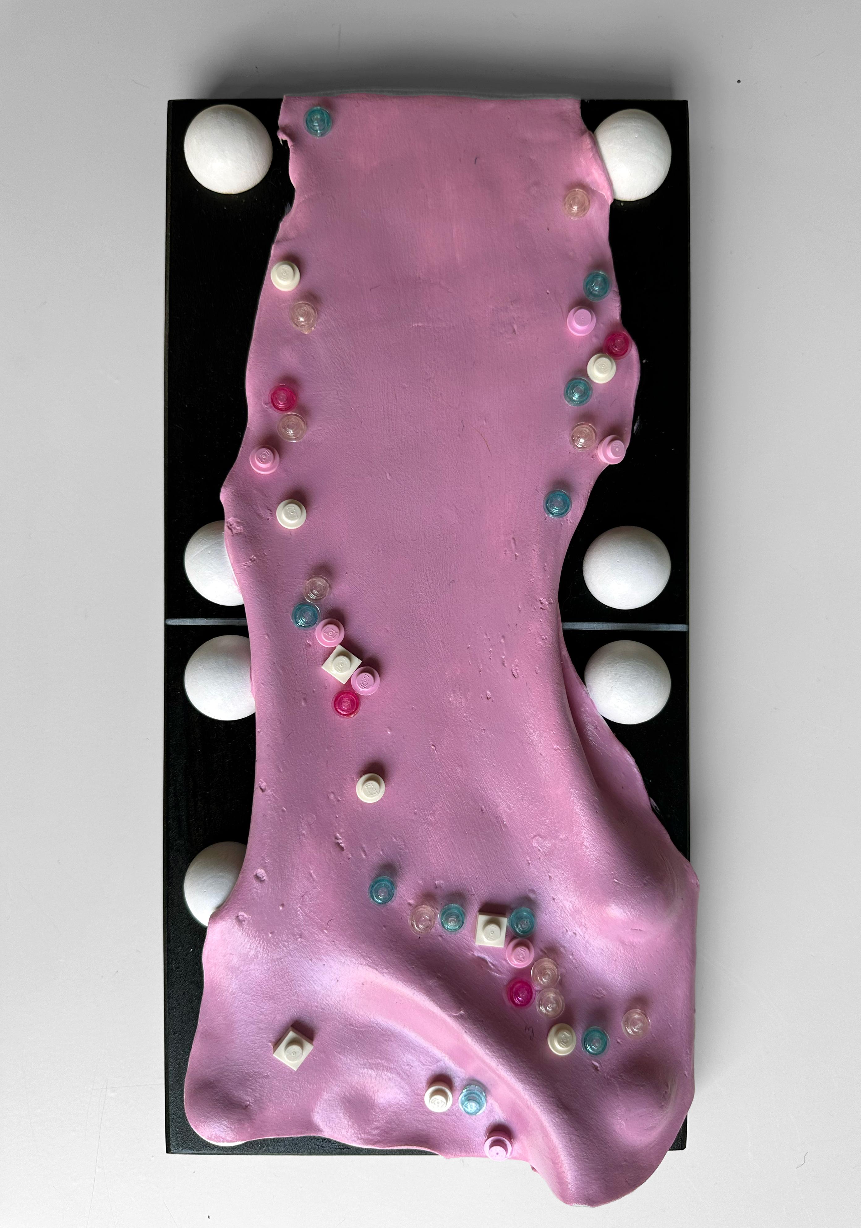 Modular Domino Wall Sculpture in Pink Foam Clay with Embedded Game Pieces