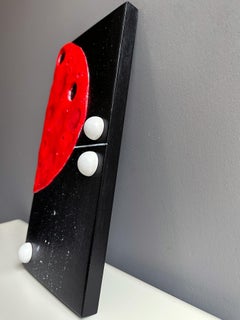Modular Domino Wall Sculpture Red Lunar Panel Mixed-Media Foam Clay on Wood