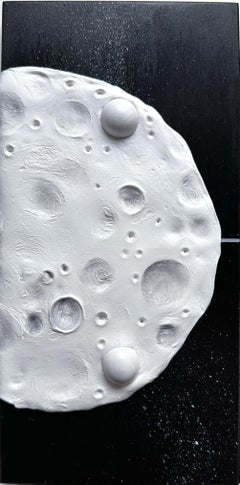 Monochrome Lunar Wall Relief Sculpture From the Domino Series on Black Wood
