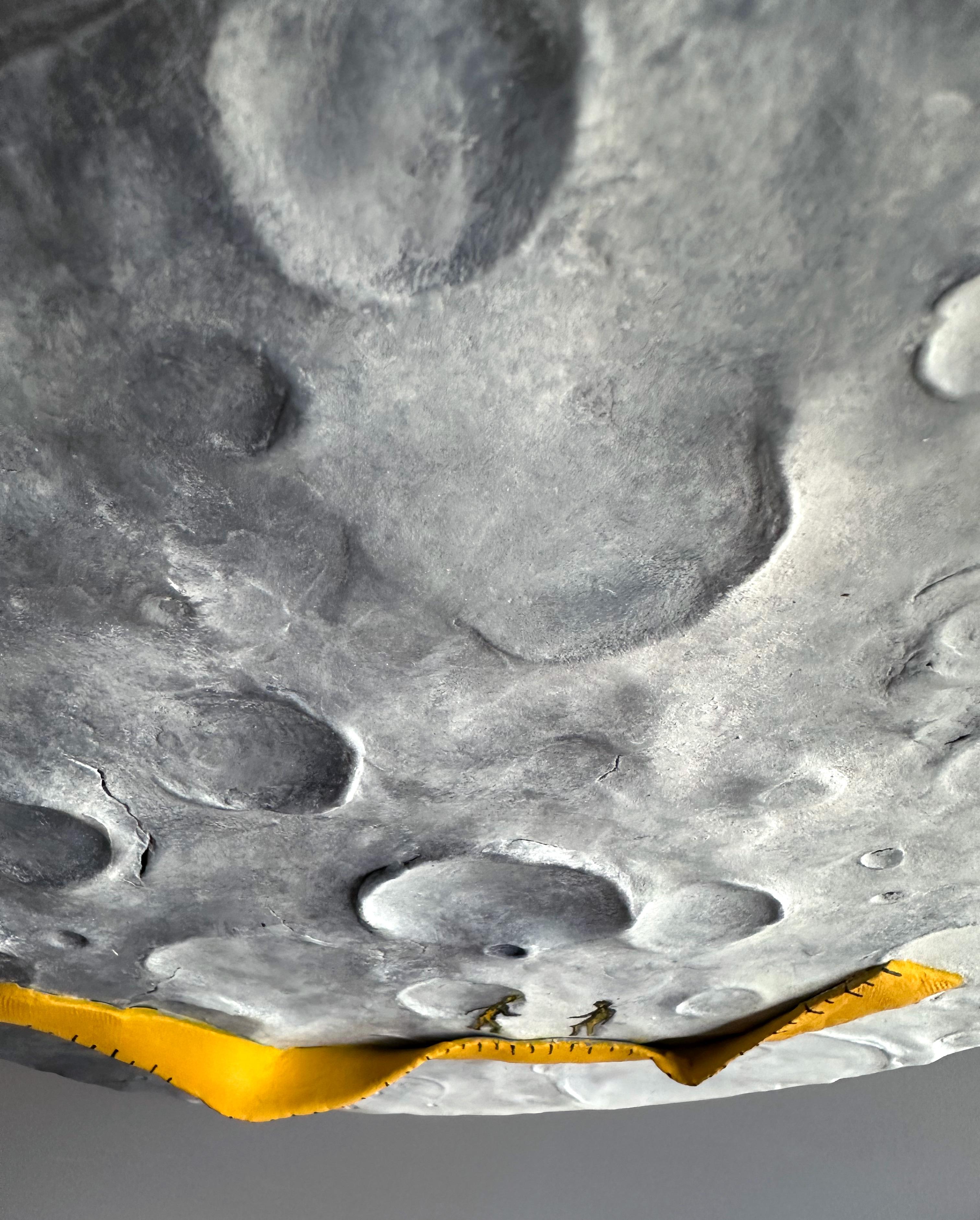 Moon Relief with Yellow Measure Tape Abstract Surreal Mixed-Media Wall Sculpture For Sale 1