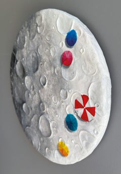 Phase – Contemporary Wall Sculpture on Wood with Lunar Texture and Color Accents