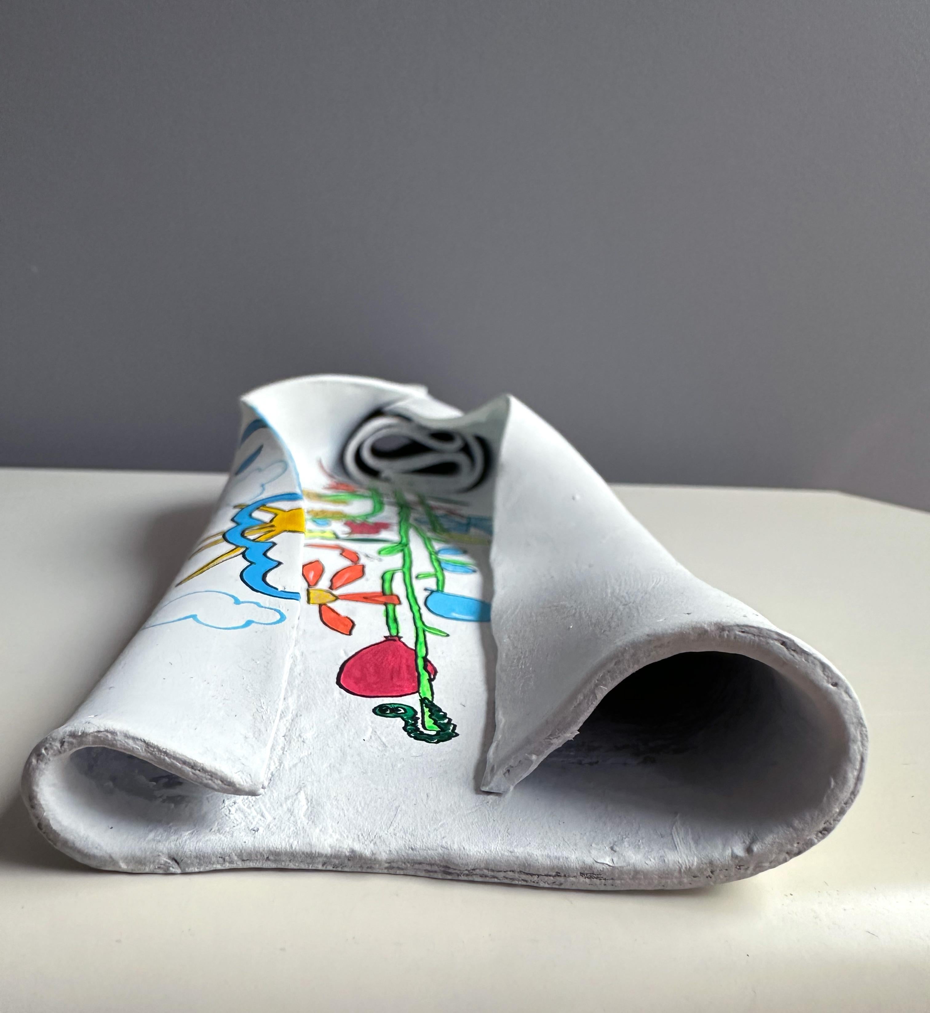 Pop Surrealist Folded Wall Sculpture Weiß Selbsthärtende Paste Gemaltes Interieur im Angebot 5