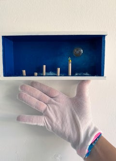 Reader at Sea with Light Bulb Moon, Surrealist Miniature Diorama
