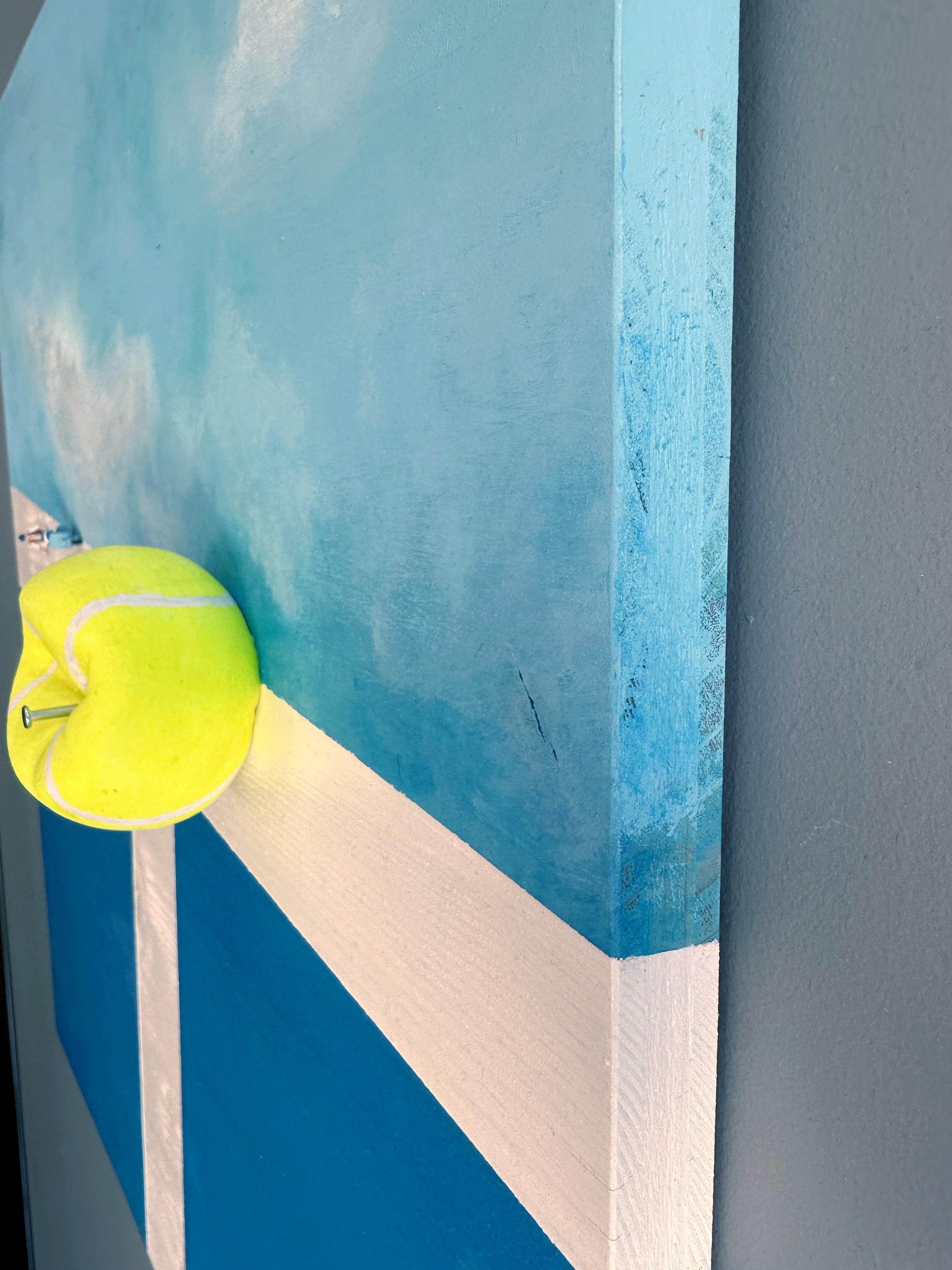 SUNSET – Mixed Media Wall Sculpture in Pastel Sky Blue and Neon Yellow, 2022 For Sale 2