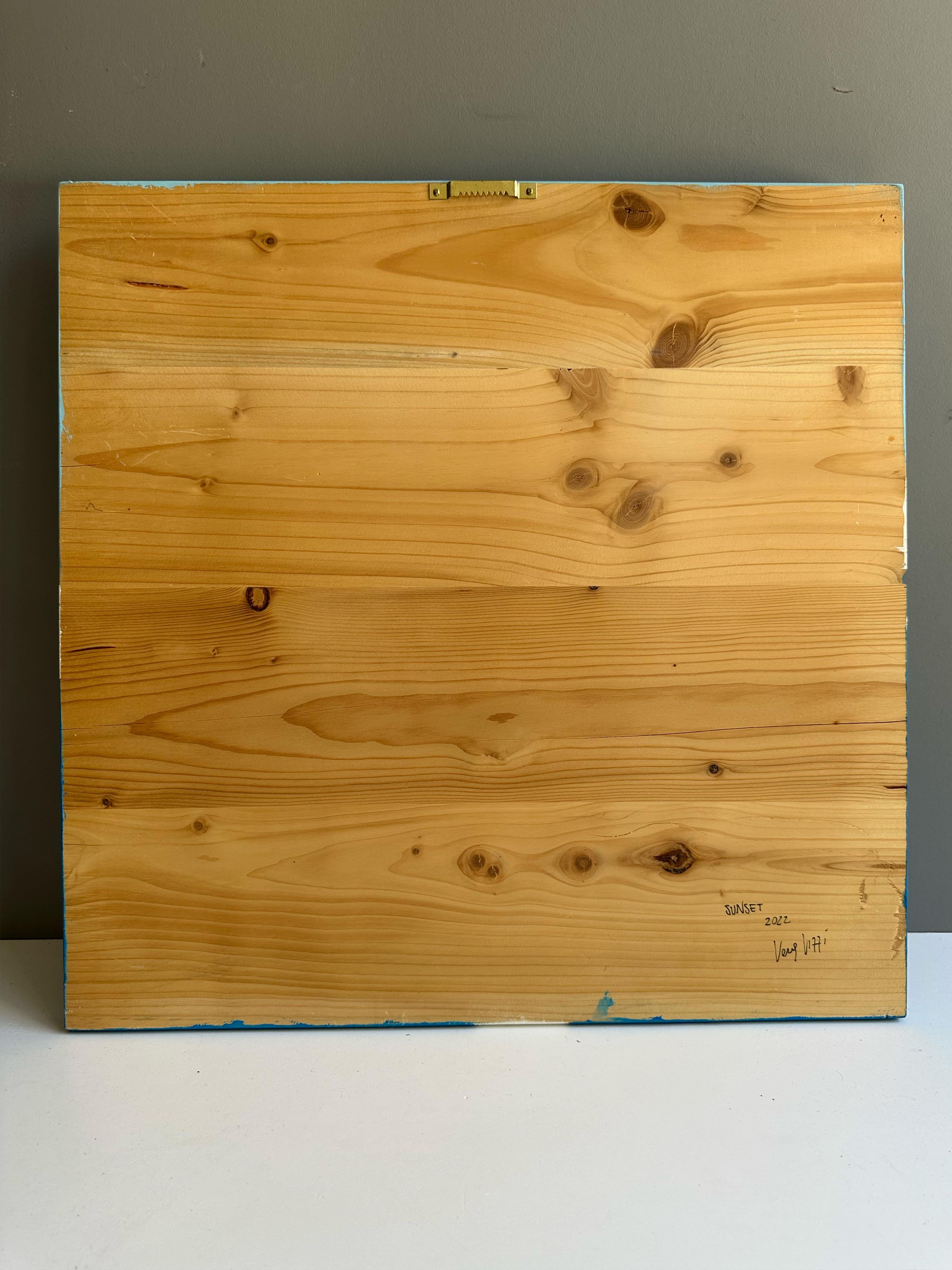 SUNSET – Mixed Media Wall Sculpture in Pastel Sky Blue and Neon Yellow, 2022 For Sale 4